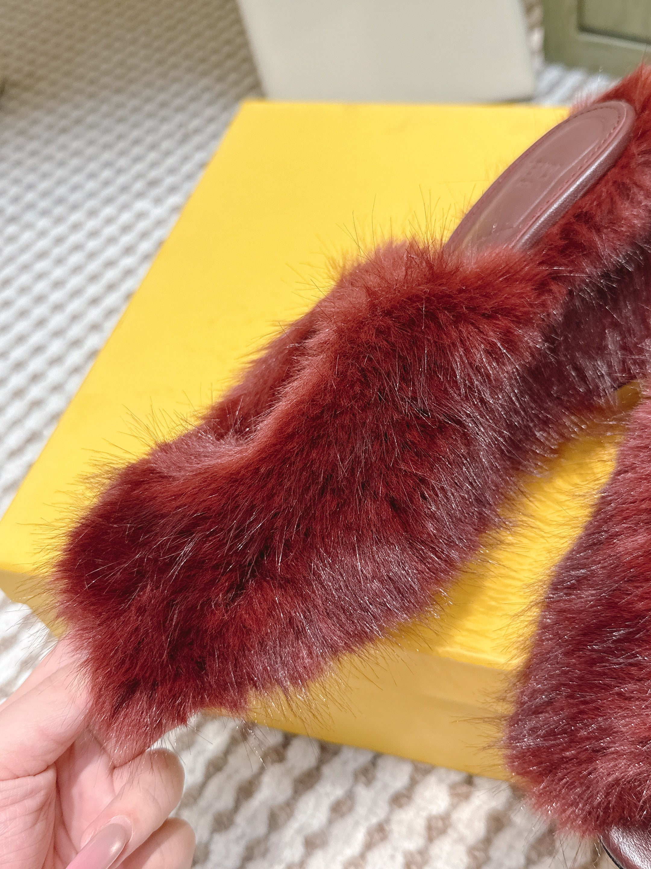 Fendi Fur Slip-On Burgundy Rabbit Fur 568915