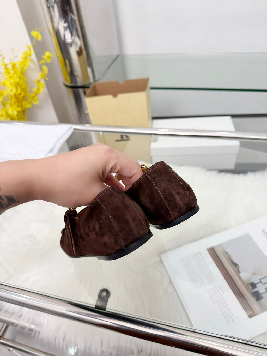 The Row 2026 Mary Jane Flat in Dark Brown Sheepskin 576854