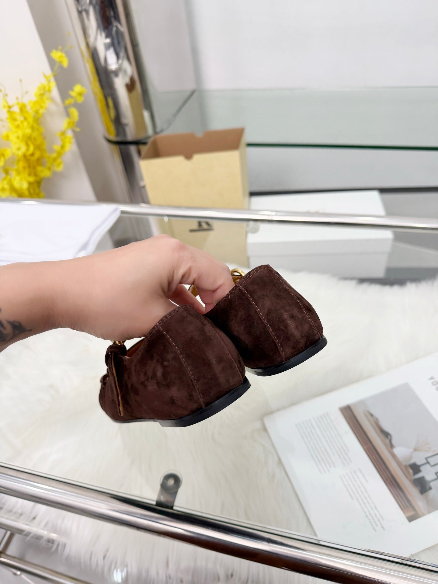 The Row 2026 Mary Jane Flat in Dark Brown Sheepskin 576854