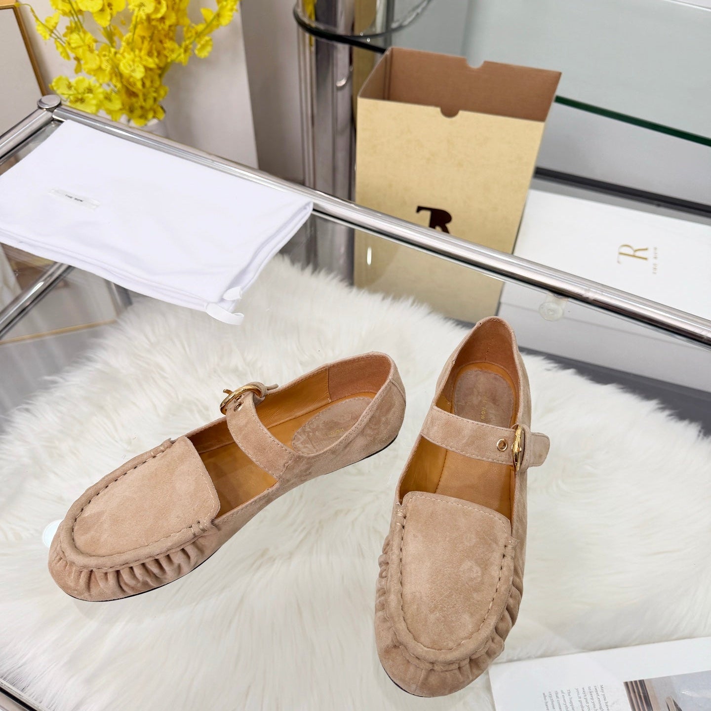 The Row 2026 Mary Jane Flat in Ivory Sheepskin 576853