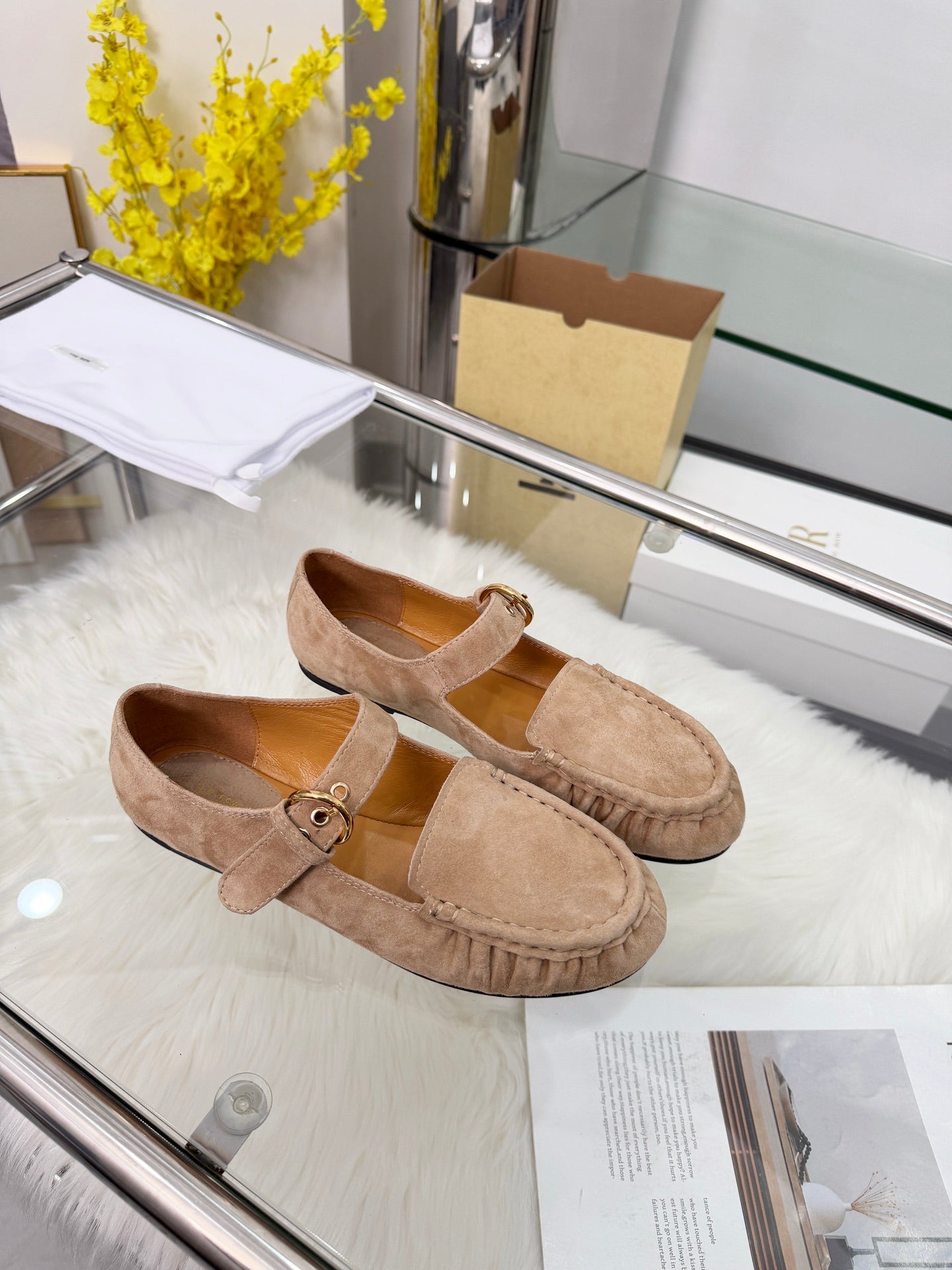 The Row 2026 Mary Jane Flat in Ivory Sheepskin 576853