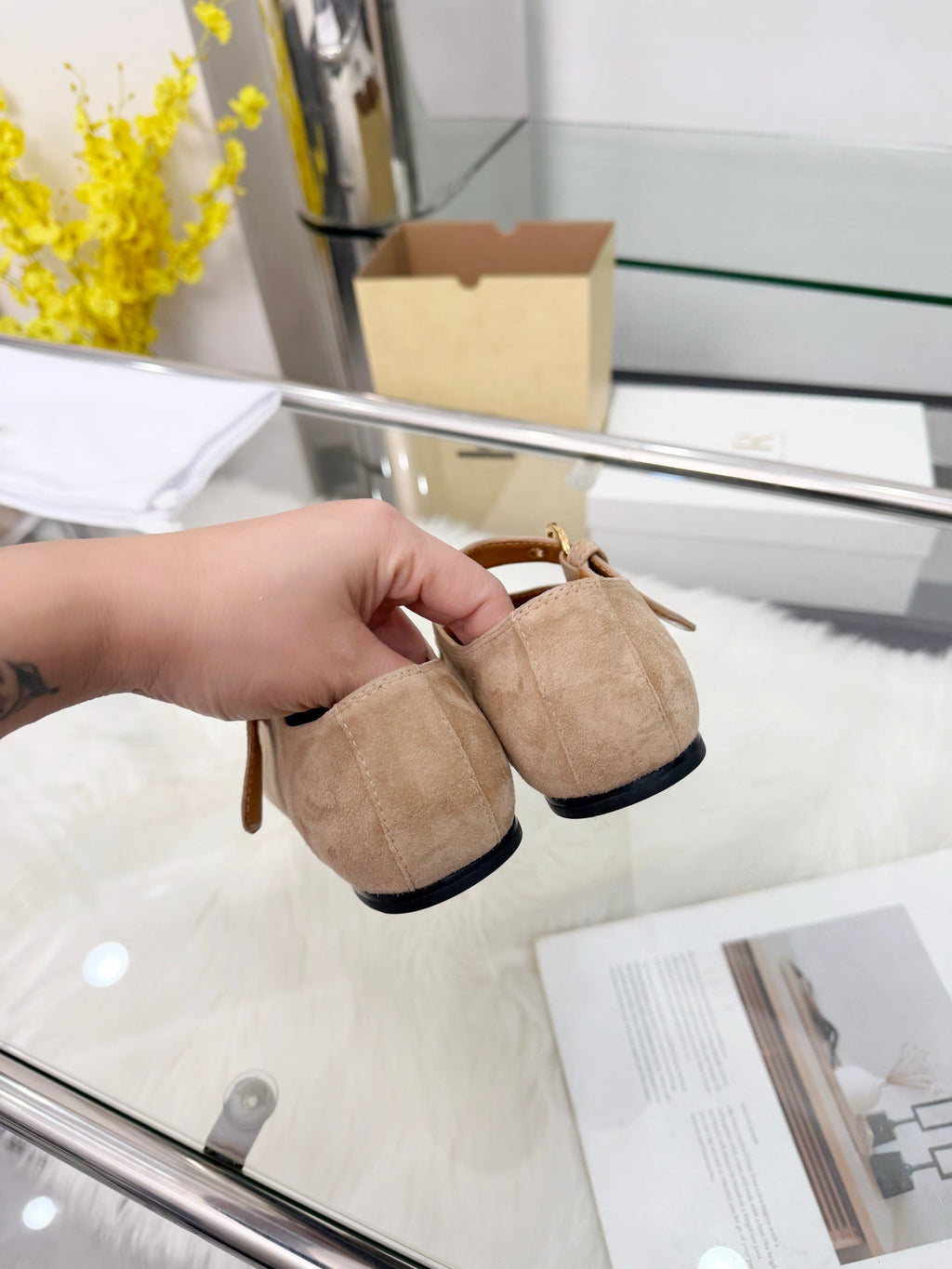 The Row 2026 Mary Jane Flat in Ivory Sheepskin 576853