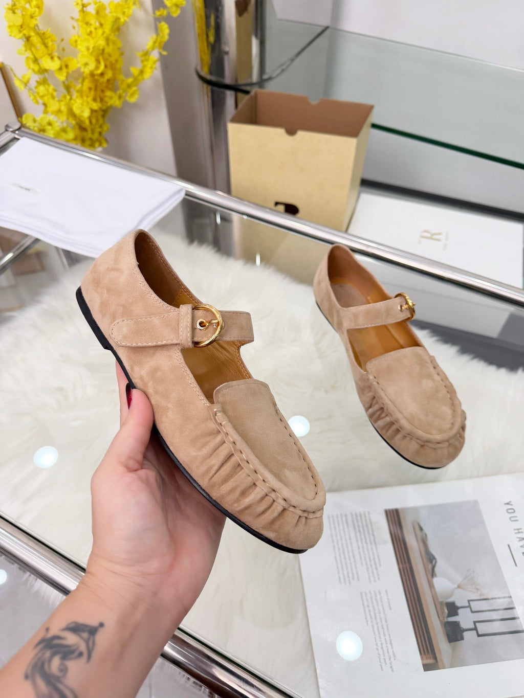 The Row 2026 Mary Jane Flat in Ivory Sheepskin 576853