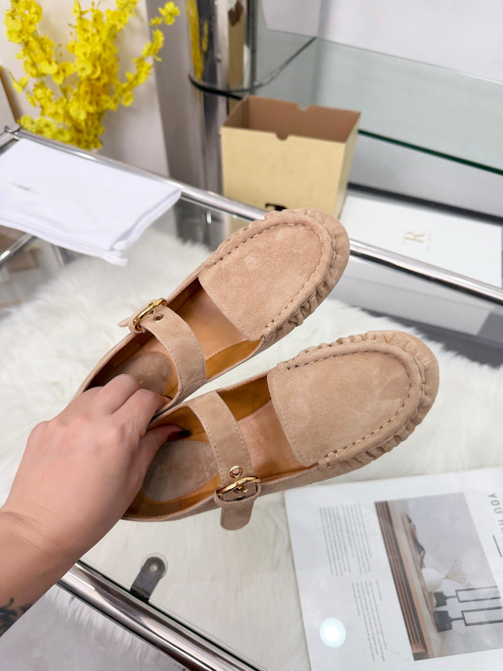 The Row 2026 Mary Jane Flat in Ivory Sheepskin 576853