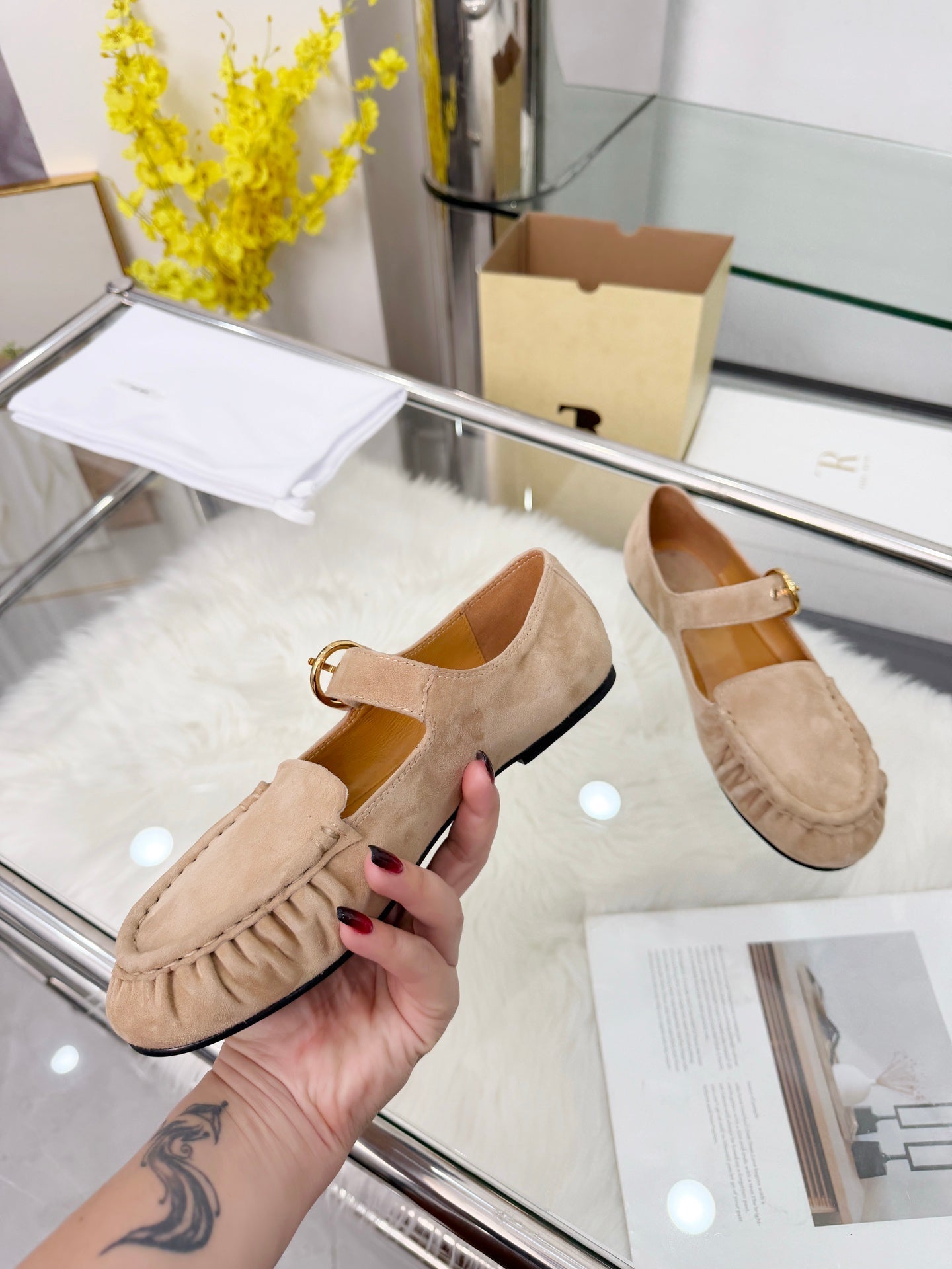 The Row 2026 Mary Jane Flat in Ivory Sheepskin 576853