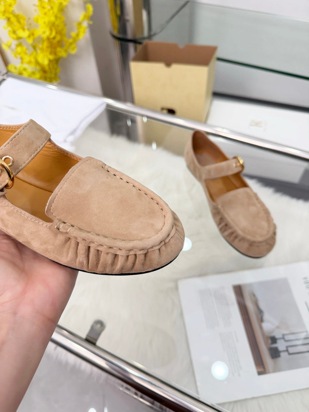 The Row 2026 Mary Jane Flat in Ivory Sheepskin 576853