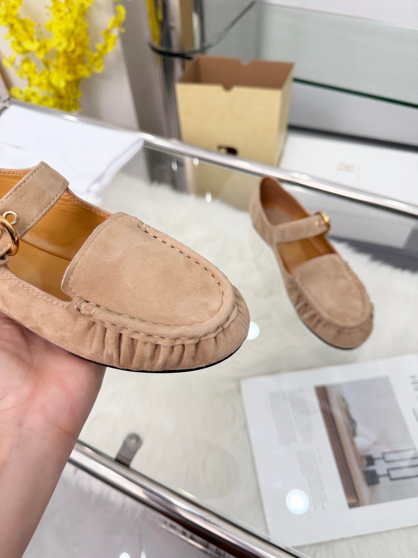 The Row 2026 Mary Jane Flat in Ivory Sheepskin 576853