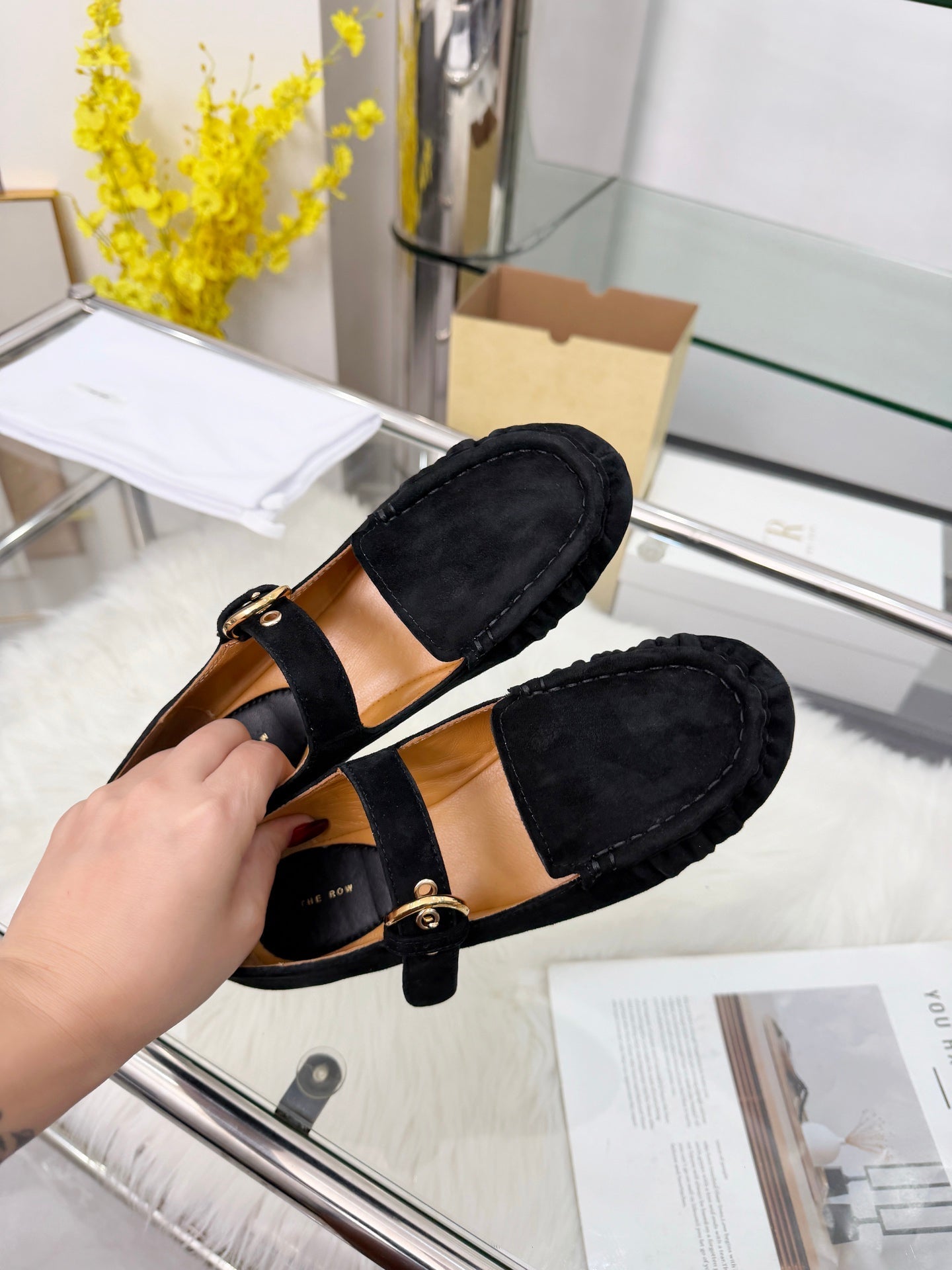 The Row 2026 Mary Jane Flat in Black Sheepskin 576852