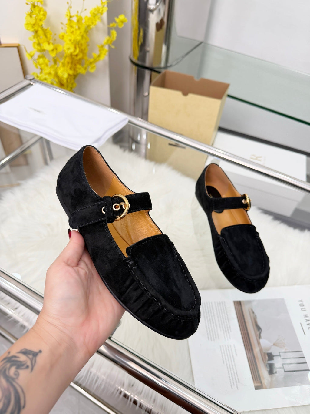 The Row 2026 Mary Jane Flat in Black Sheepskin 576852