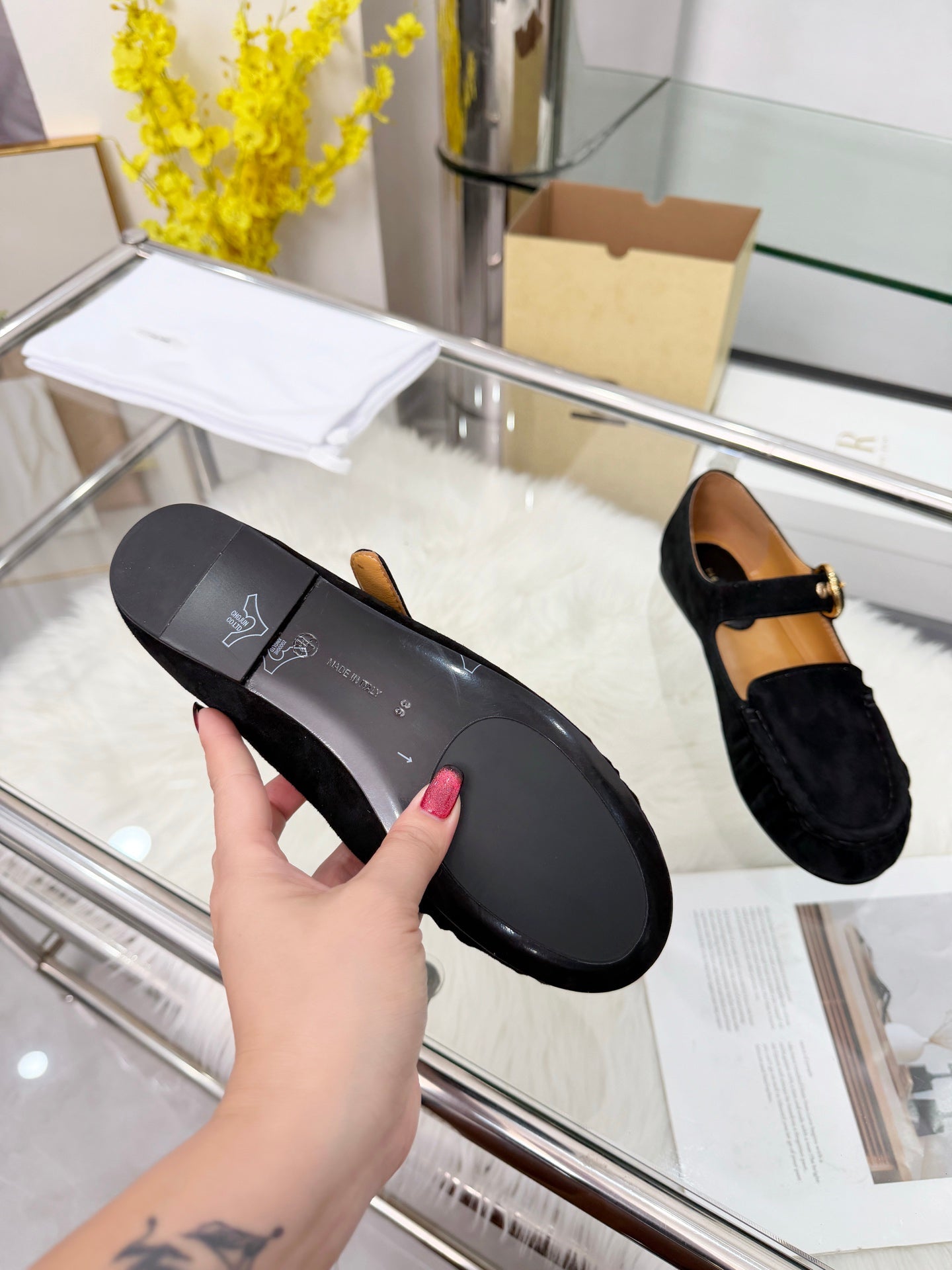 The Row 2026 Mary Jane Flat in Black Sheepskin 576852