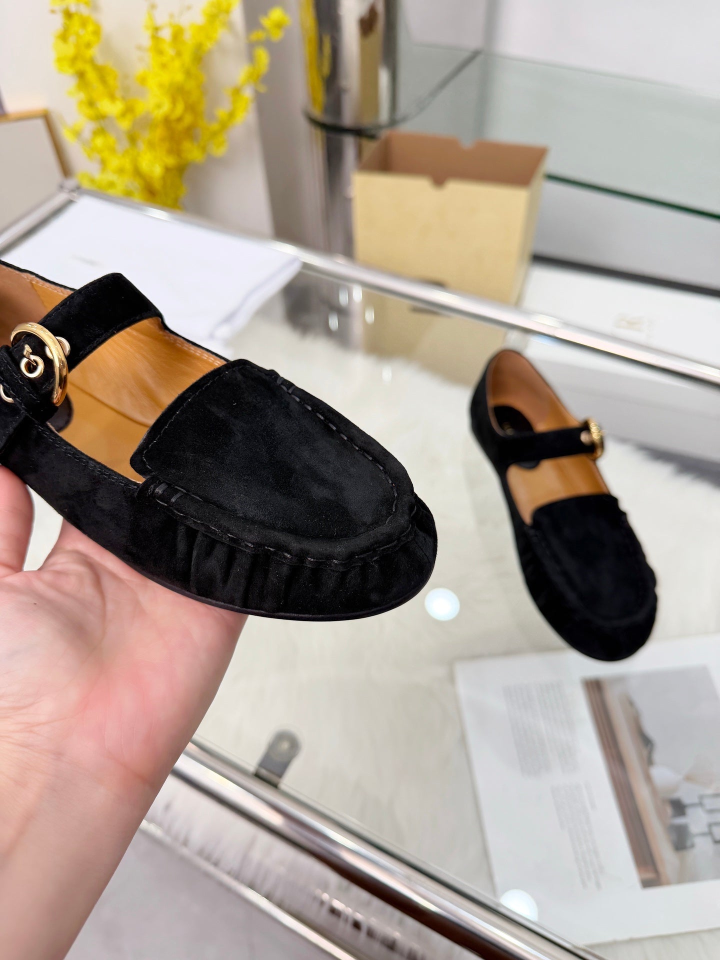 The Row 2026 Mary Jane Flat in Black Sheepskin 576852