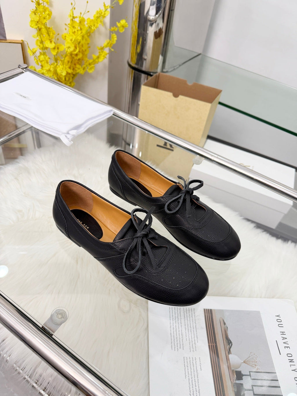 The Row 2026 New Lace-up Loafers flat in Black Sheepskin 576851