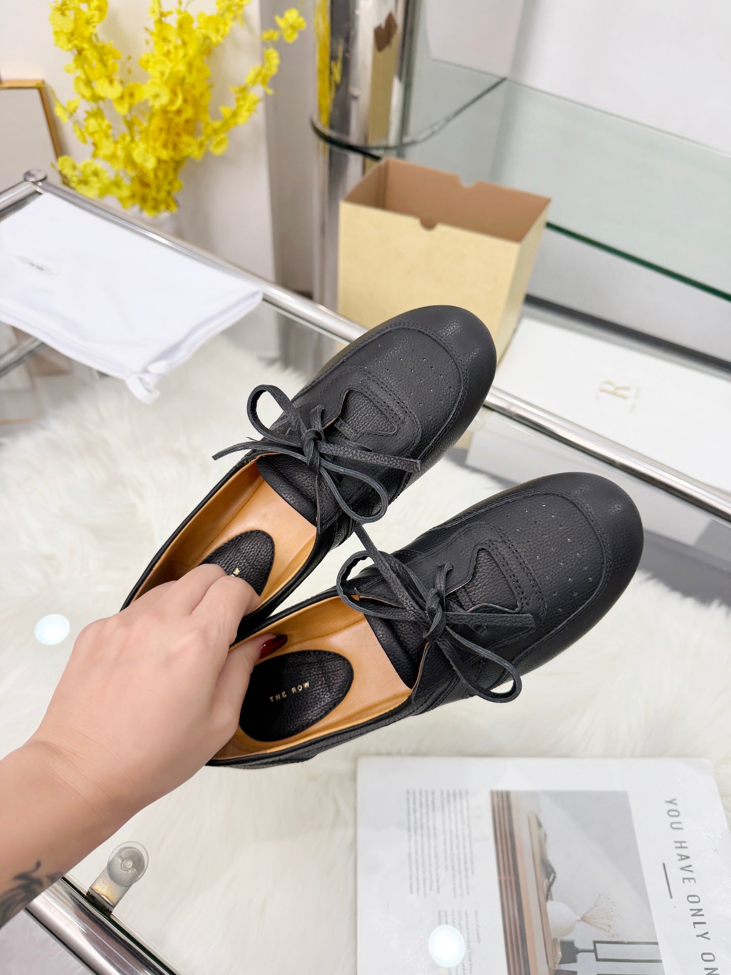 The Row 2026 New Lace-up Loafers flat in Black Sheepskin 576851