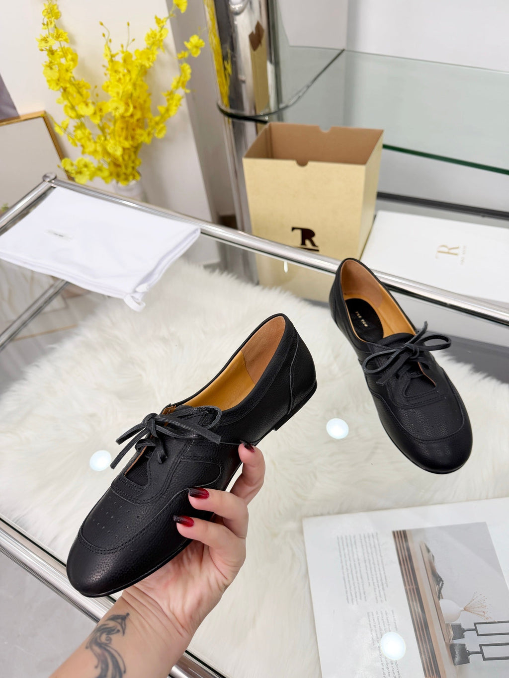 The Row 2026 New Lace-up Loafers flat in Black Sheepskin 576851
