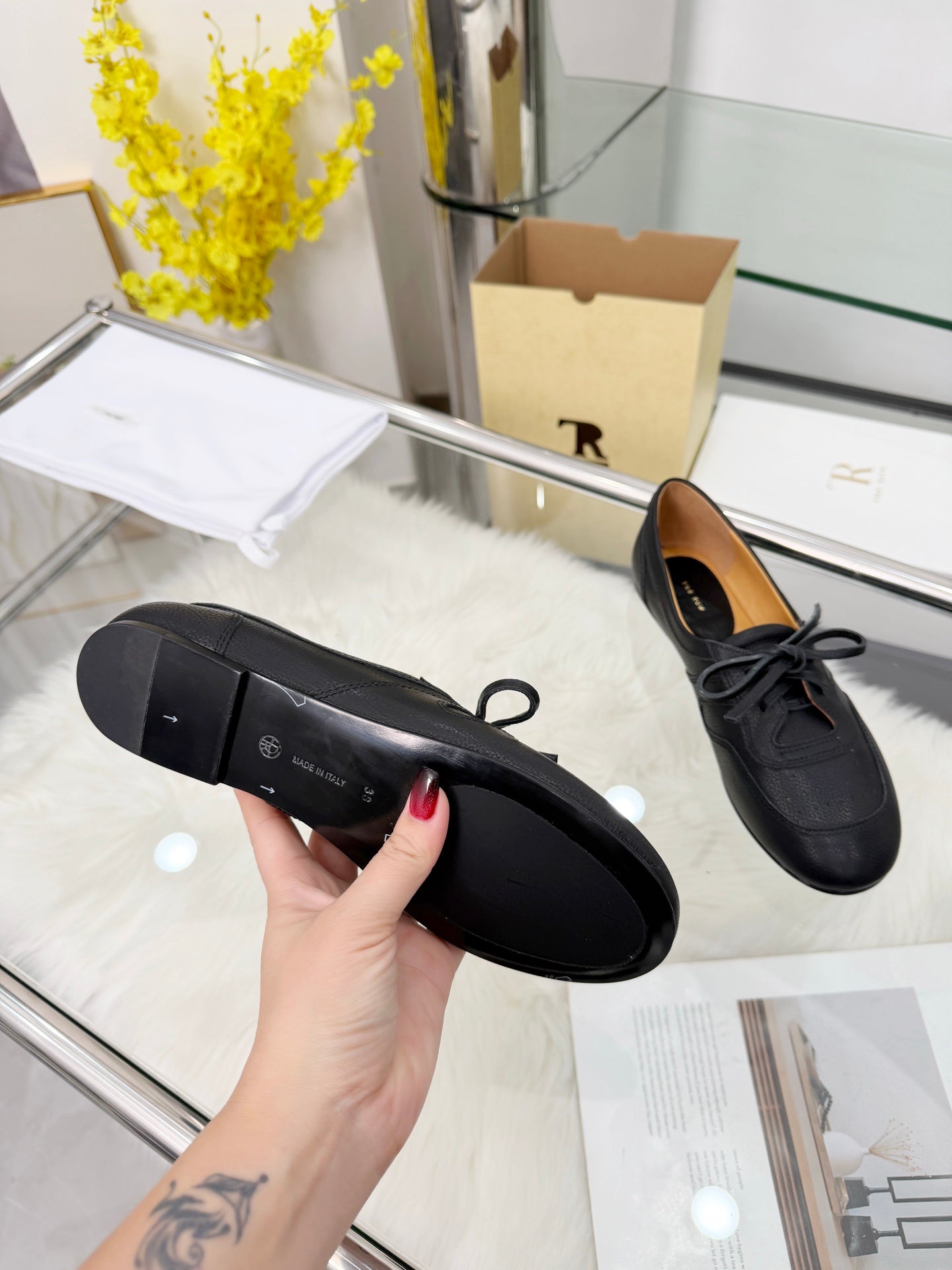 The Row 2026 New Lace-up Loafers flat in Black Sheepskin 576851