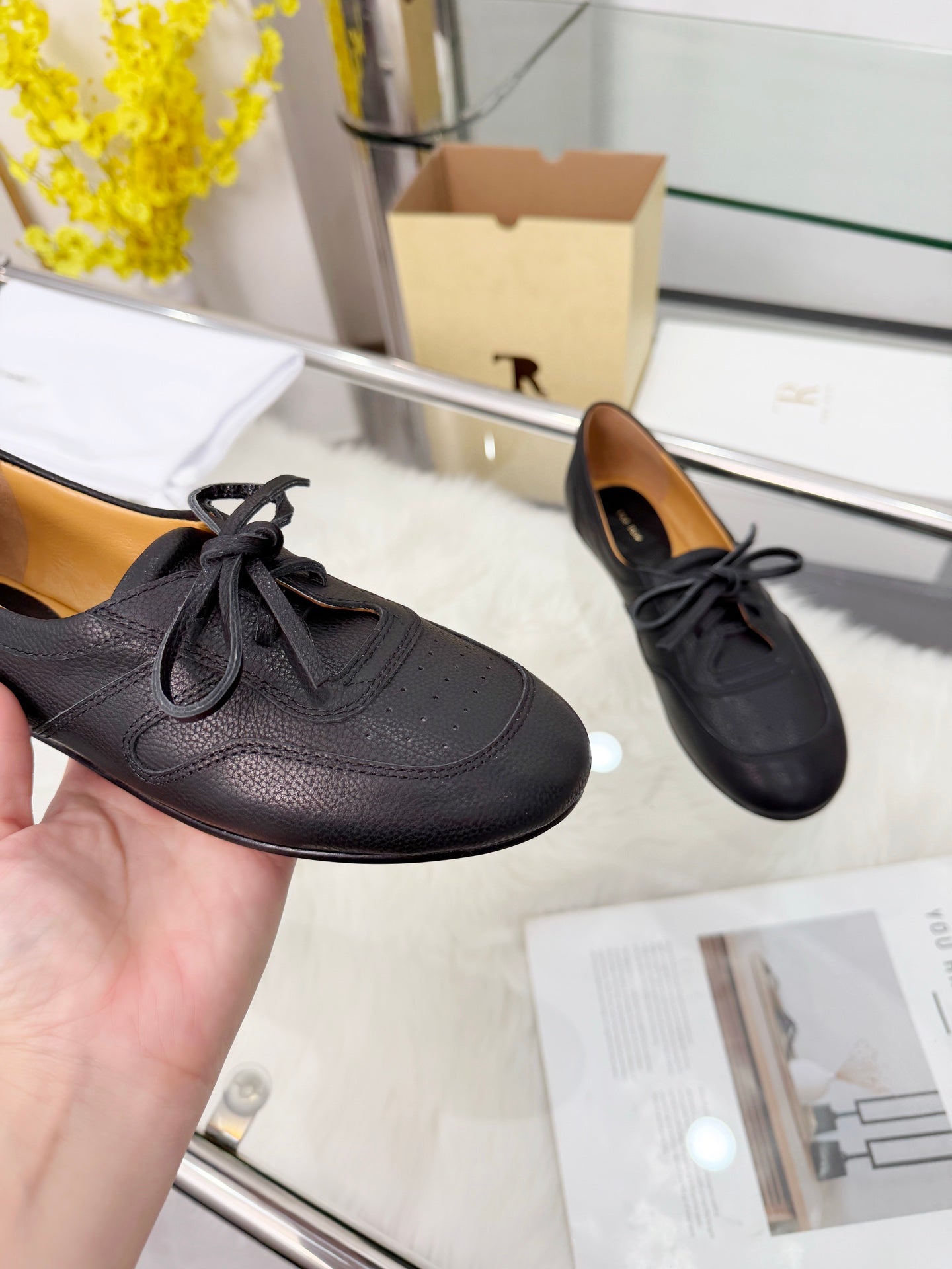 The Row 2026 New Lace-up Loafers flat in Black Sheepskin 576851