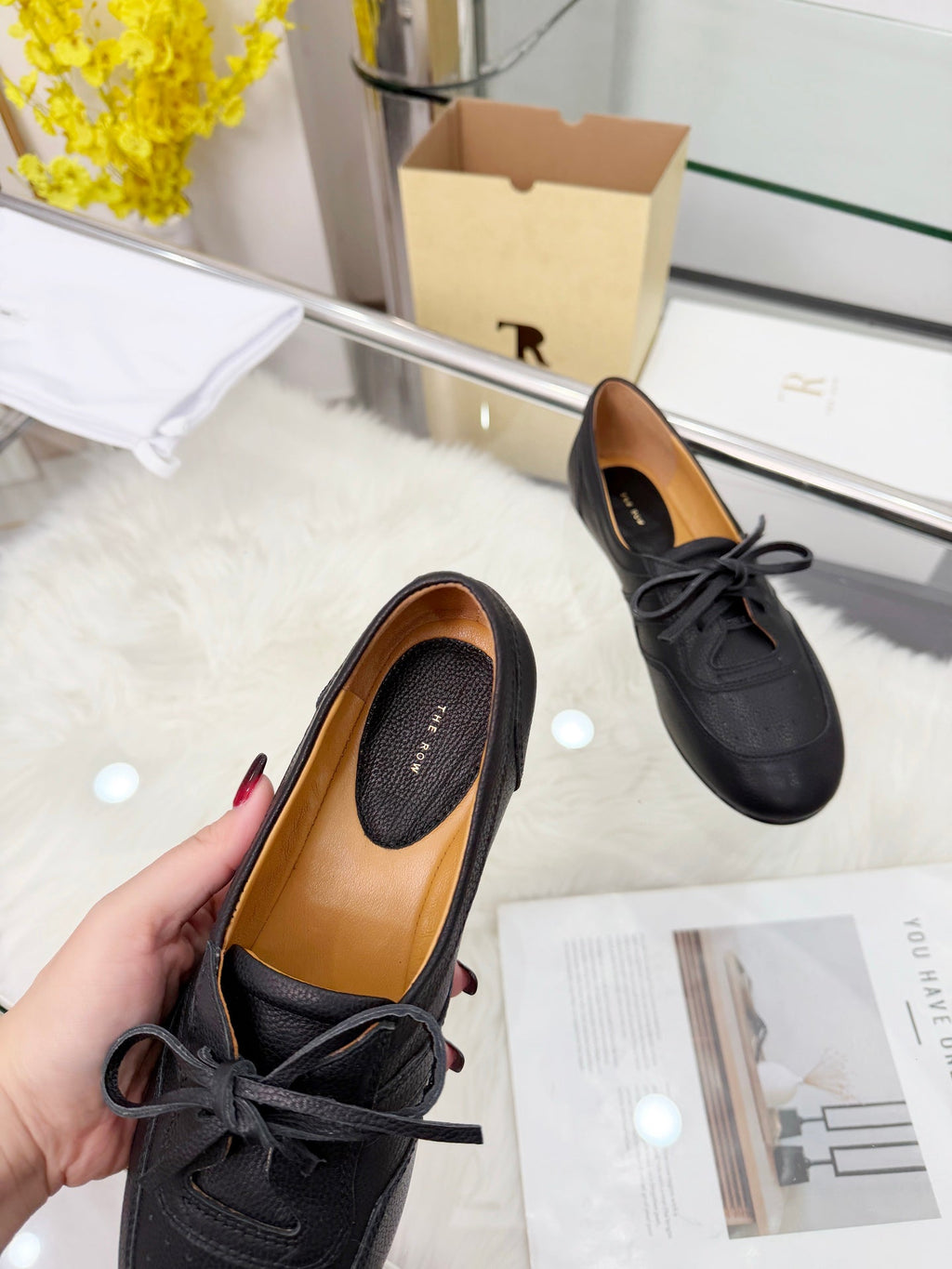 The Row 2026 New Lace-up Loafers flat in Black Sheepskin 576851