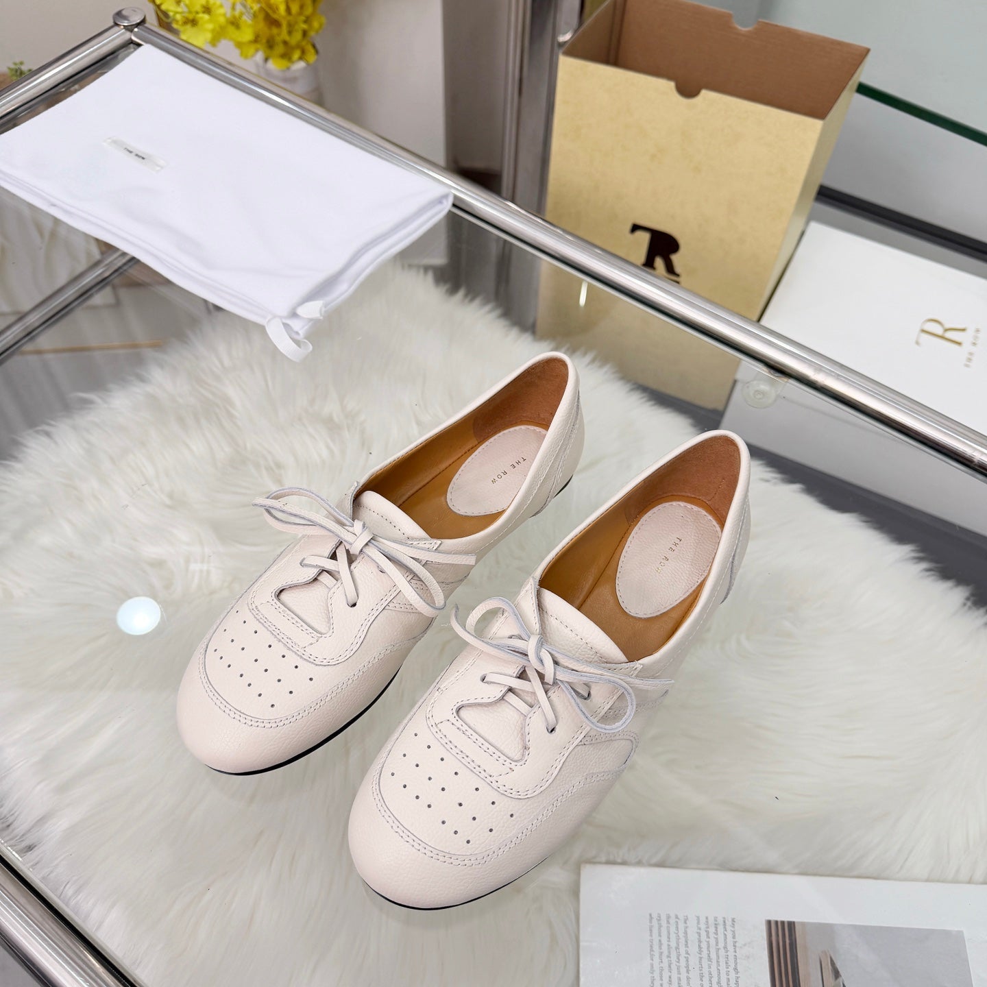 The Row 2026 New Lace-up Loafers flat in White Sheepskin 576850