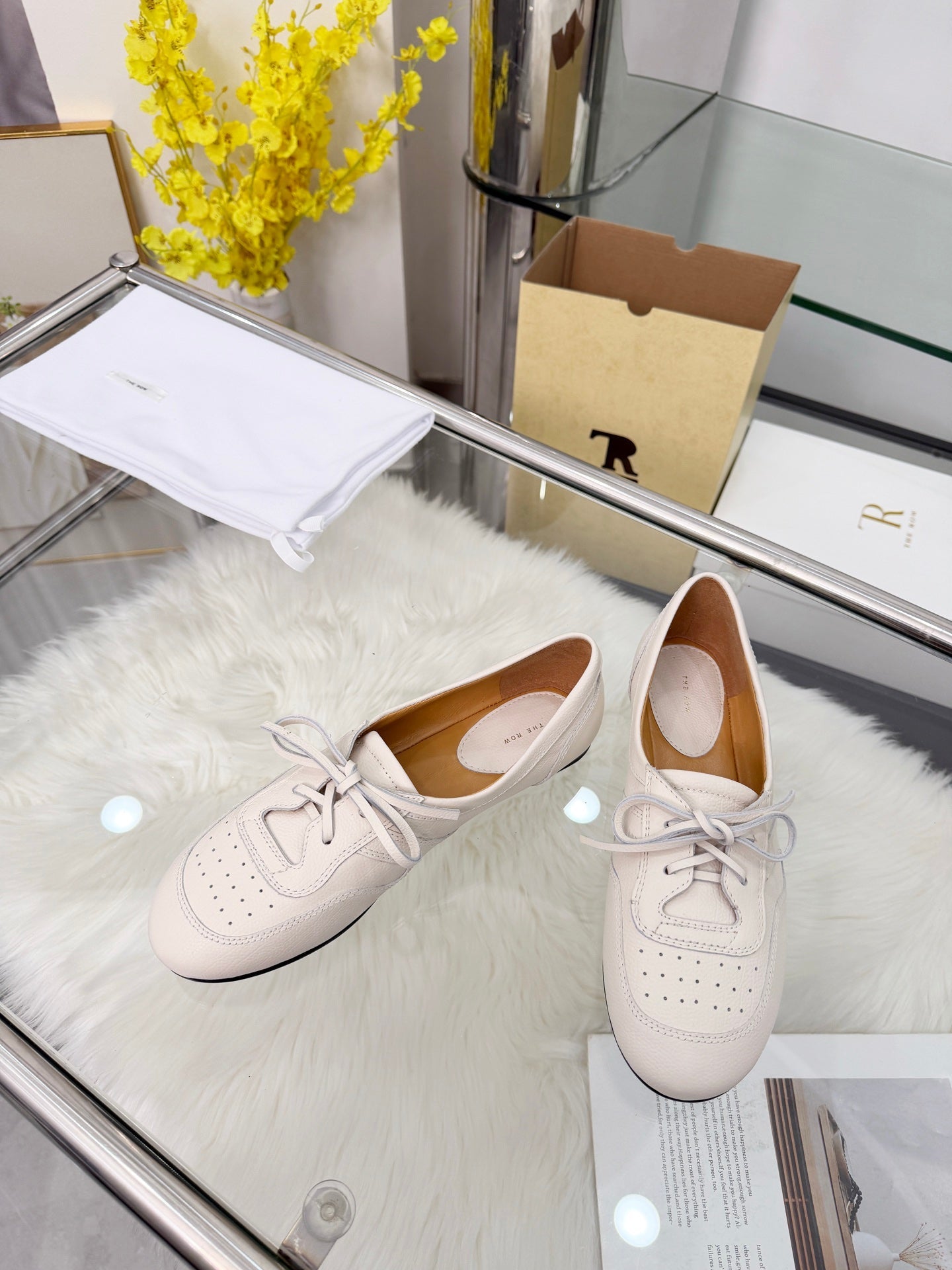 The Row 2026 New Lace-up Loafers flat in White Sheepskin 576850