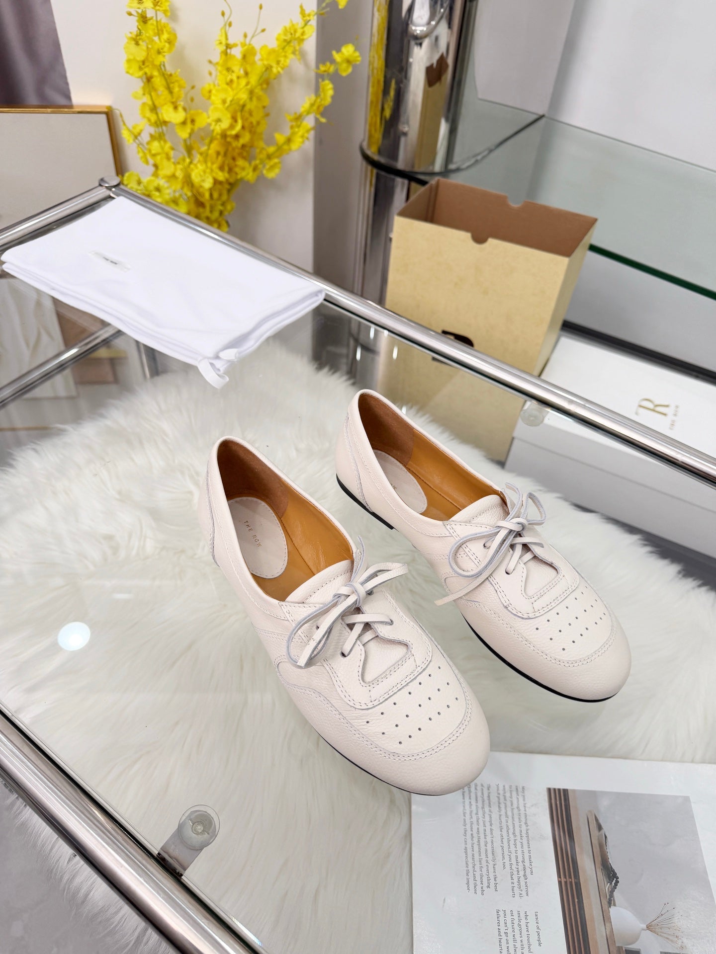 The Row 2026 New Lace-up Loafers flat in White Sheepskin 576850