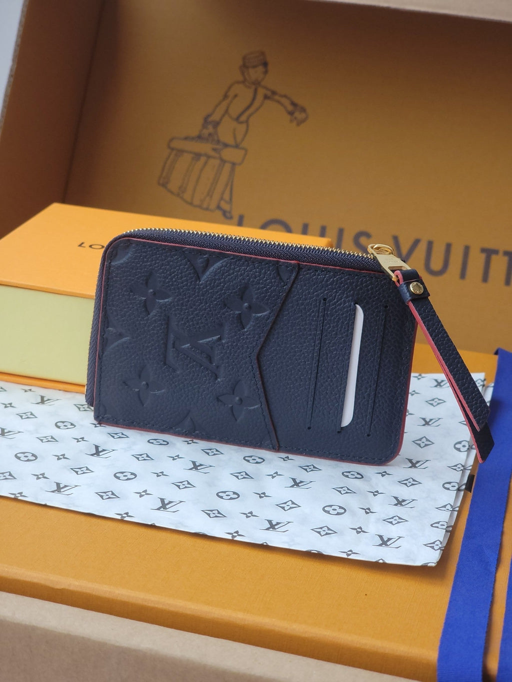 LV Recto Verso Card Holder Black Red Trim Monogram Canvas 274740