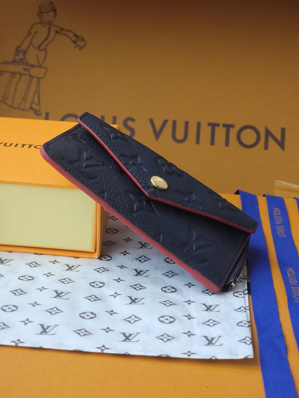 LV Recto Verso Card Holder Black Red Trim Monogram Canvas 274740