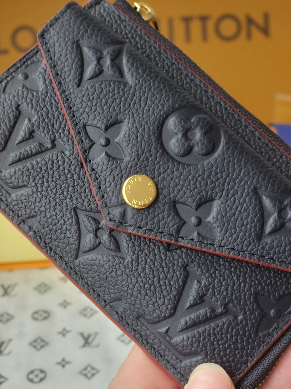 LV Recto Verso Card Holder Black Red Trim Monogram Canvas 274740