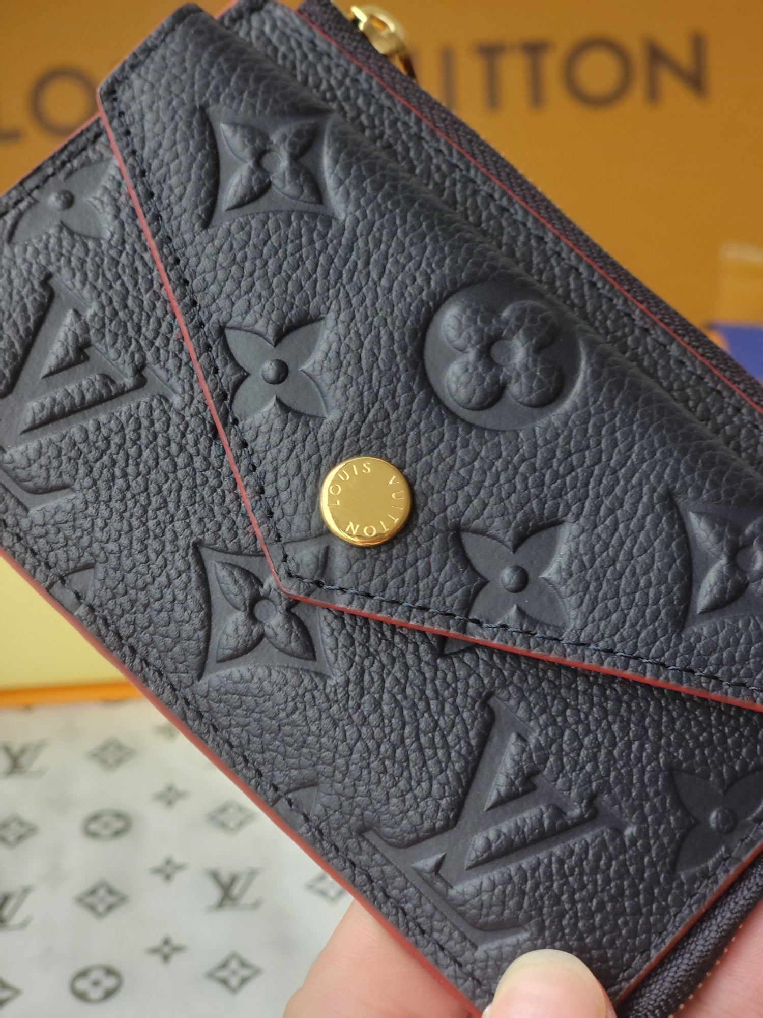 LV Recto Verso Card Holder Black Red Trim Monogram Canvas 274740