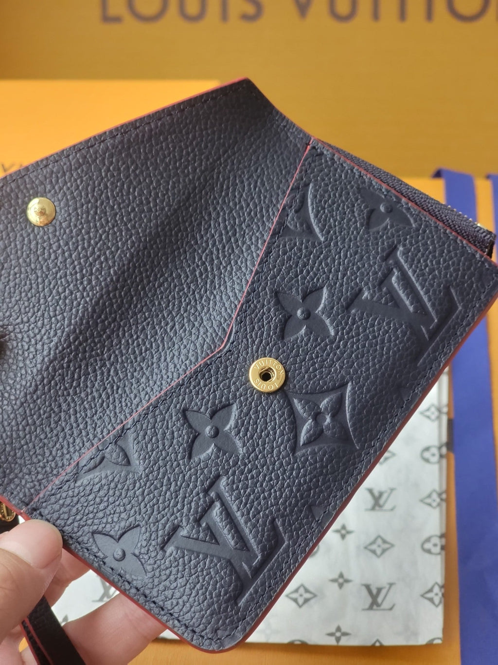 LV Recto Verso Card Holder Black Red Trim Monogram Canvas 274740