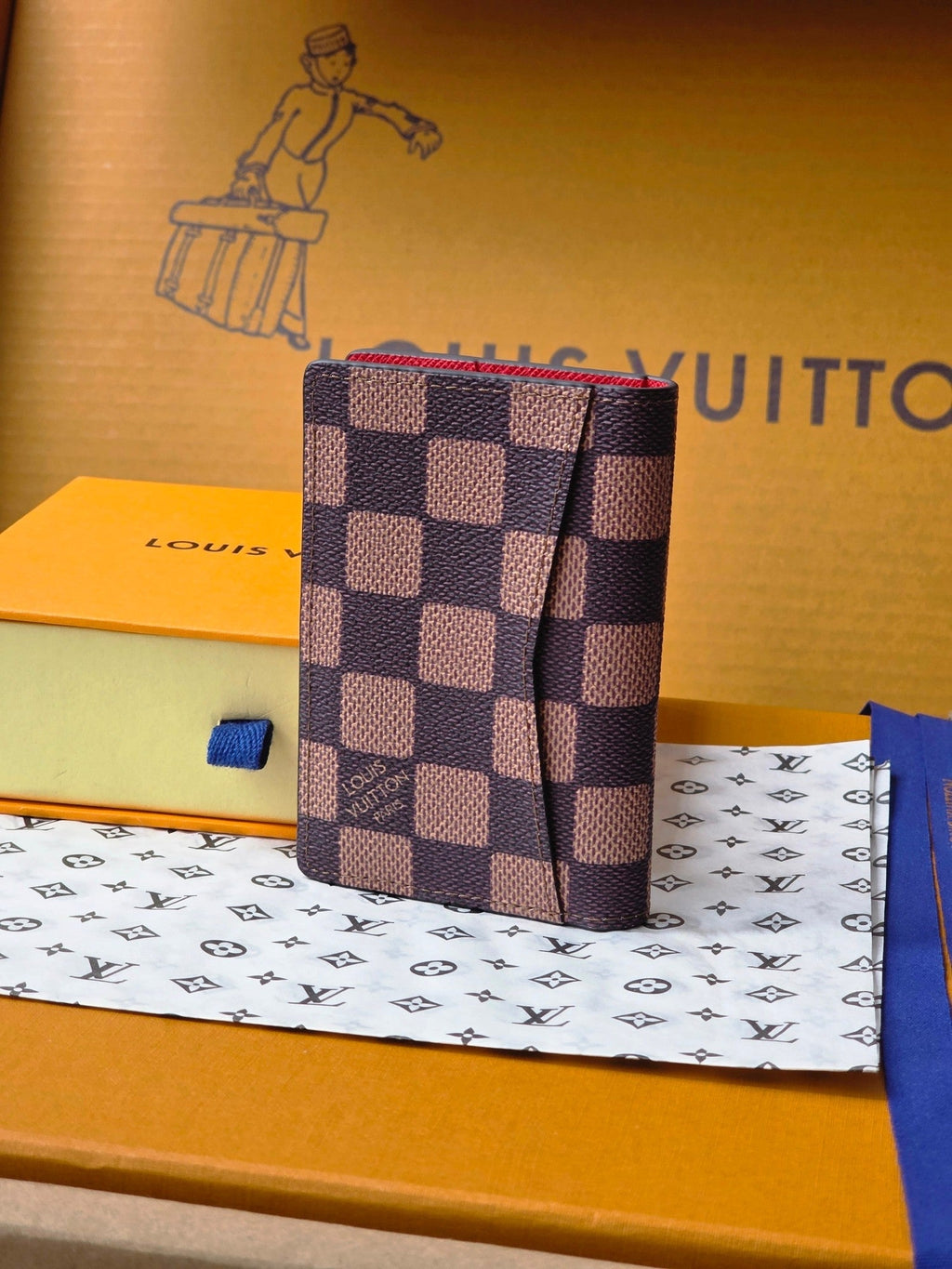 LV Collaboration Pocket Wallet Card Holder Brown PVC Fabric with Leather 274754