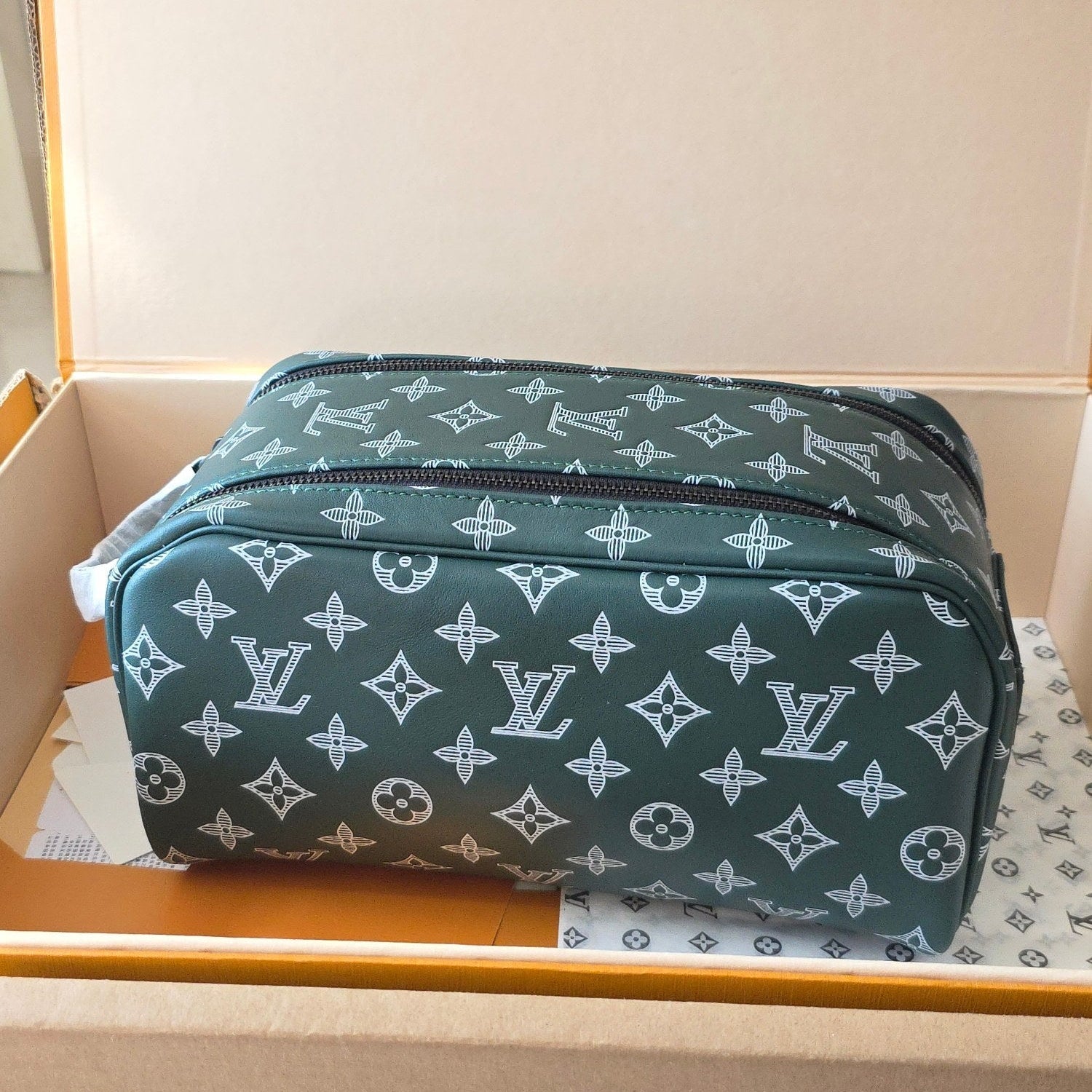 LV Cosmetic Bag 24 Dark Green Monogram Canvas Cowhide 274808