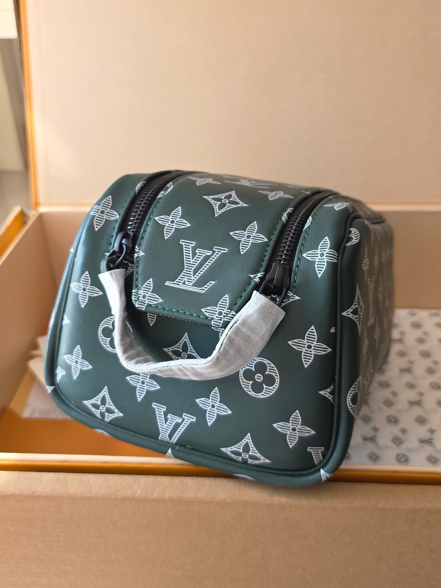 LV Cosmetic Bag 24 Dark Green Monogram Canvas Cowhide 274808