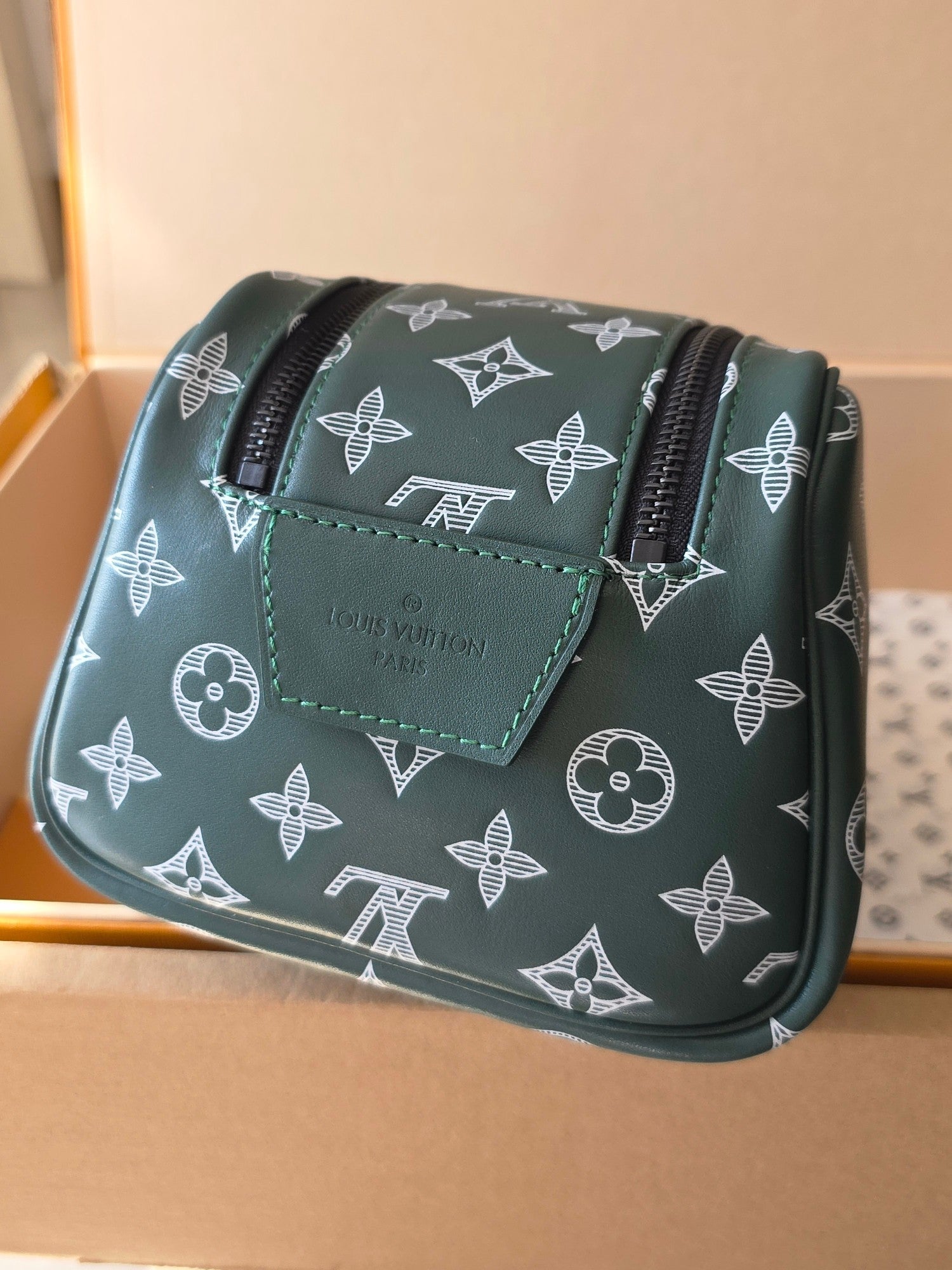 LV Cosmetic Bag 24 Dark Green Monogram Canvas Cowhide 274808
