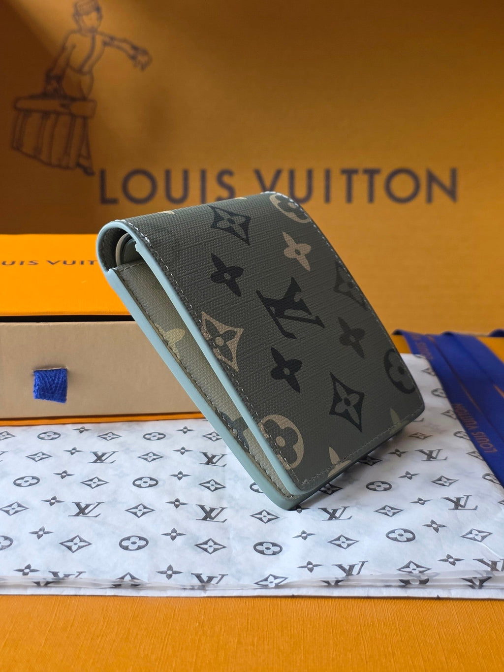 Lv Card Holder 11.5 Camouflage Green PVC Fabric with Leather 274820