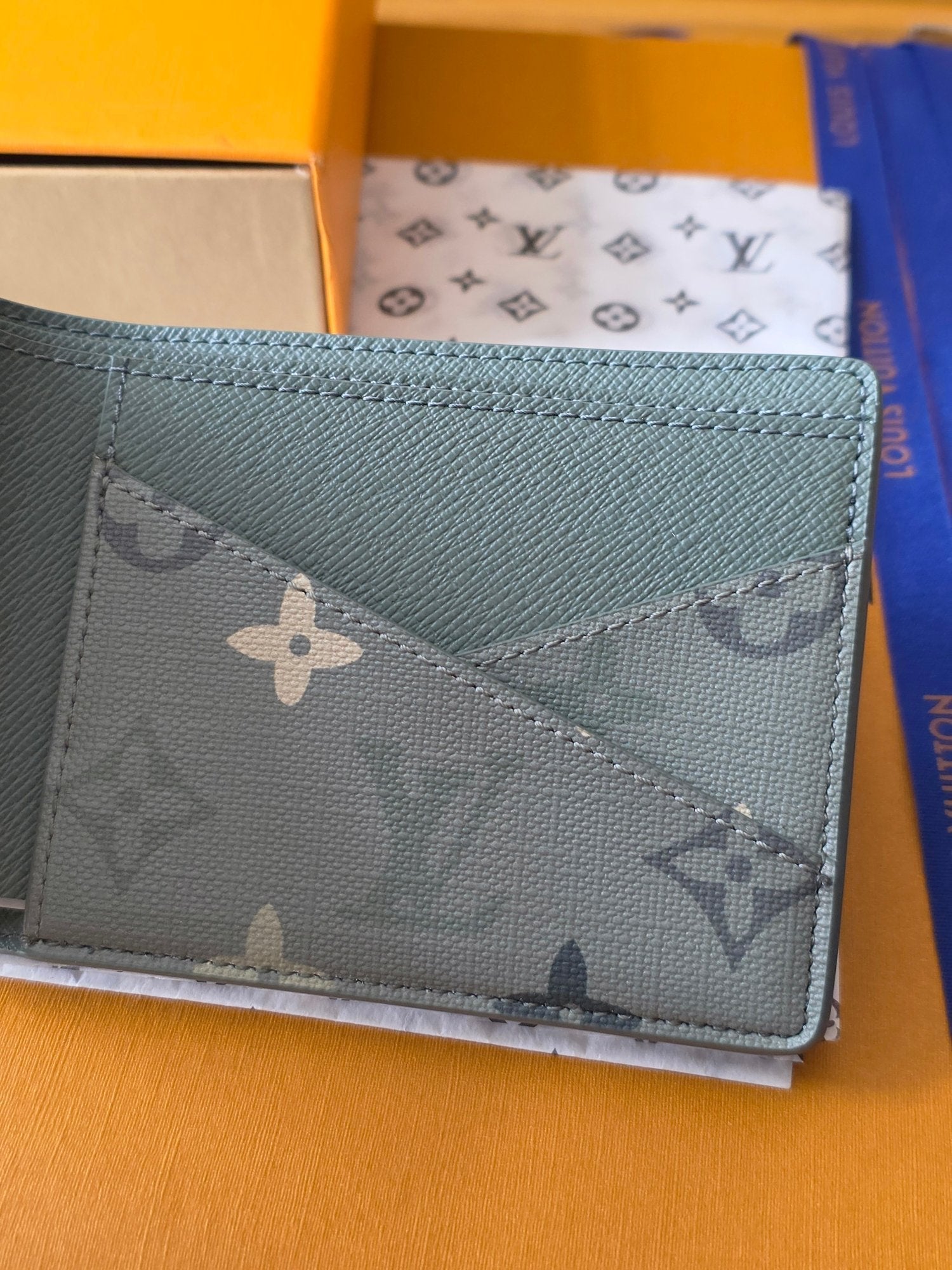 Lv Card Holder 11.5 Camouflage Green PVC Fabric with Leather 274820
