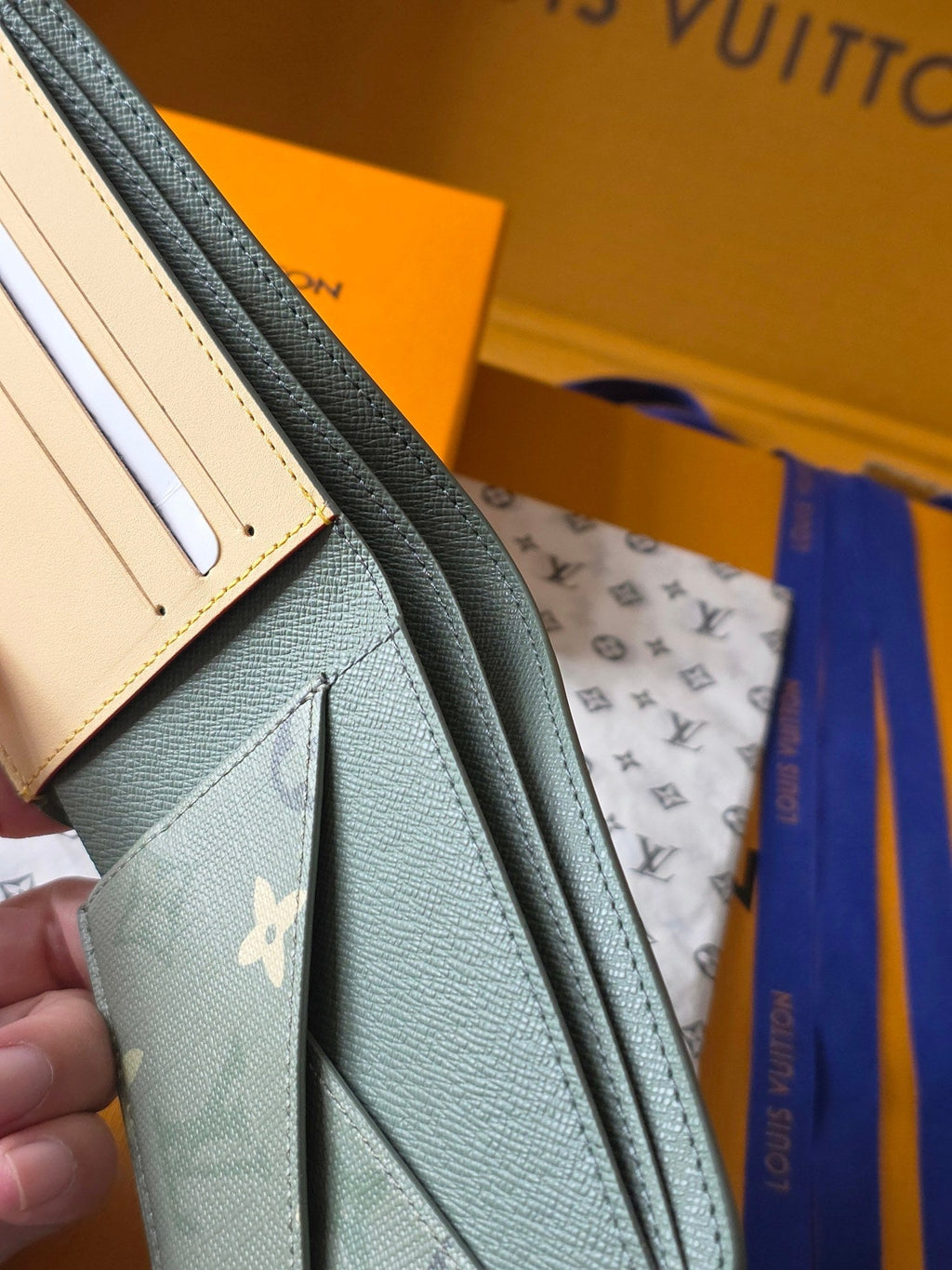 Lv Card Holder 11.5 Camouflage Green PVC Fabric with Leather 274820