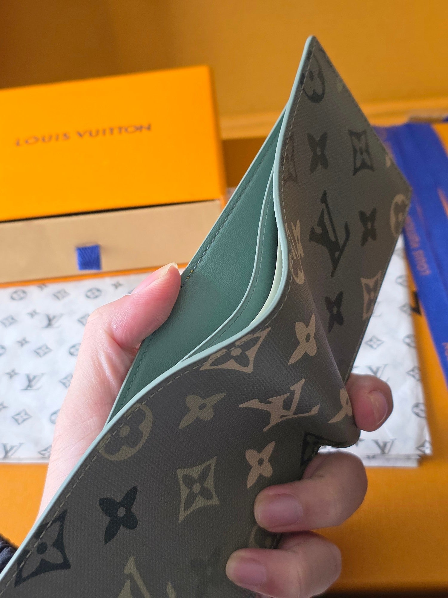 Lv Card Holder 11.5 Camouflage Green PVC Fabric with Leather 274820