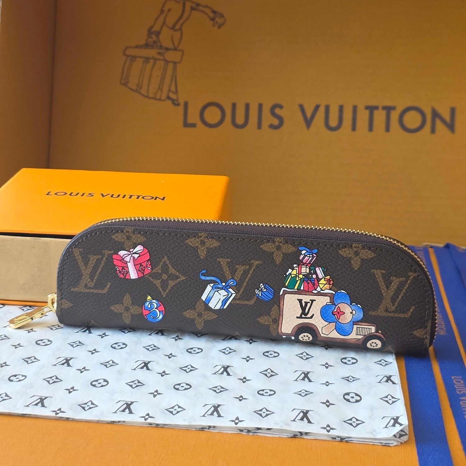 Lv Christmas Series Pencil Case Brown Colorfull Monogram Canvas 274924