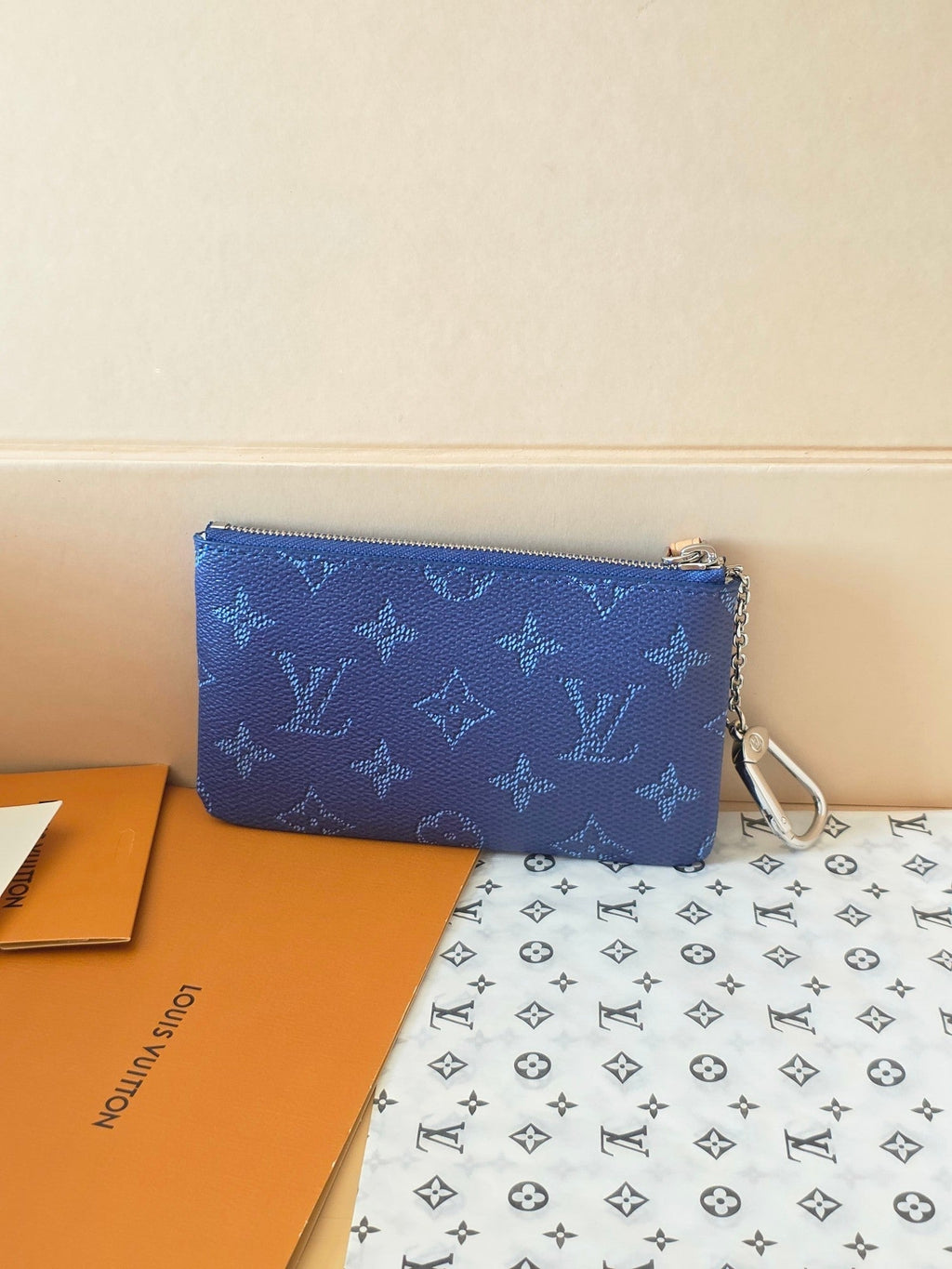 LV Key Pouch S Blue PVC Fabric with Leather 275143