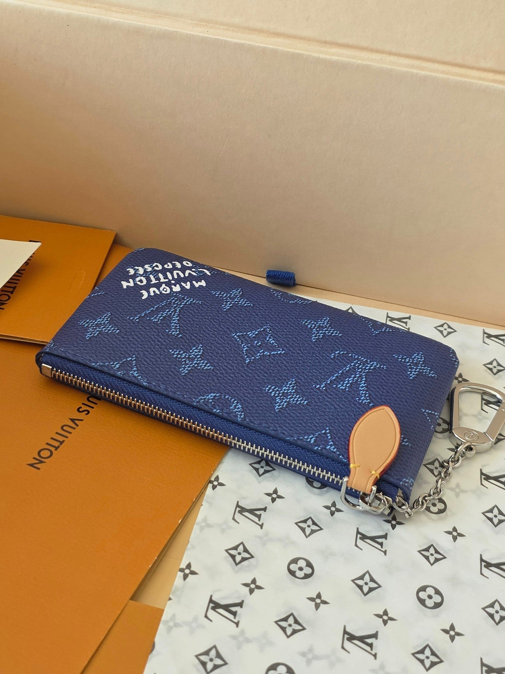 LV Key Pouch S Blue PVC Fabric with Leather 275143