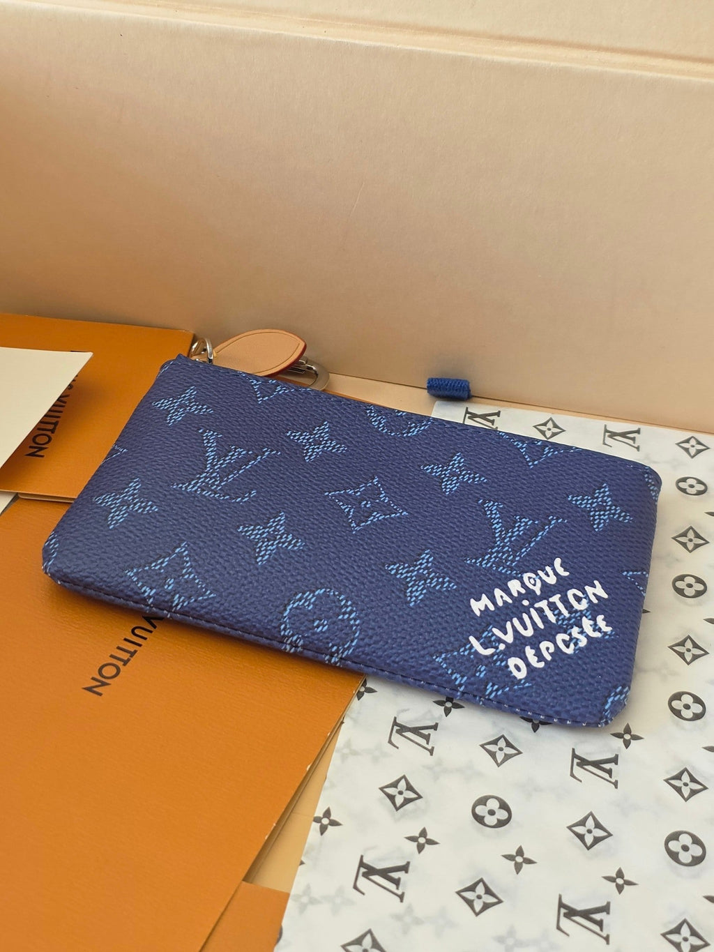 LV Key Pouch S Blue PVC Fabric with Leather 275143