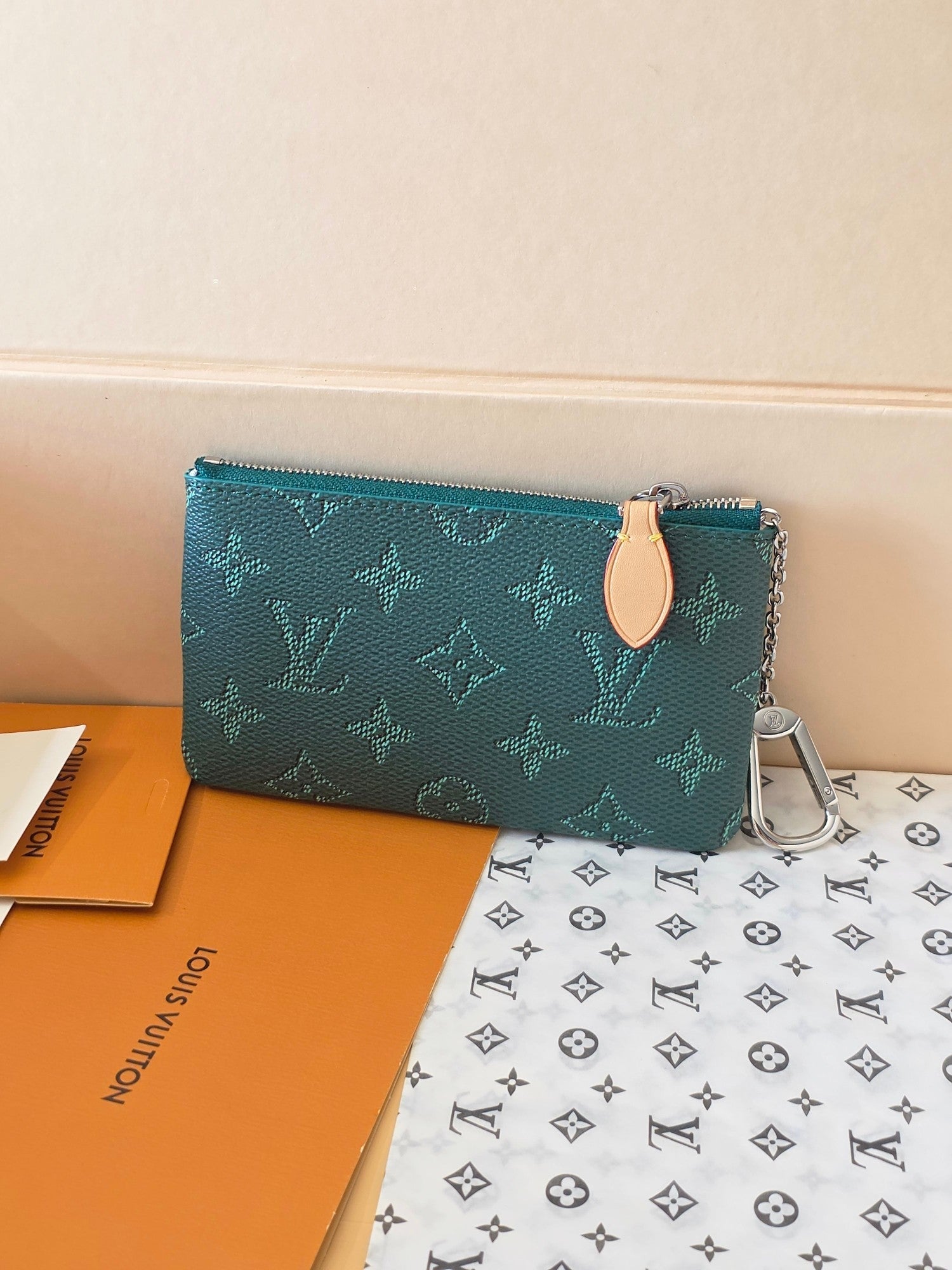 LV Key Pouch S Green PVC Fabric with Leather 275146