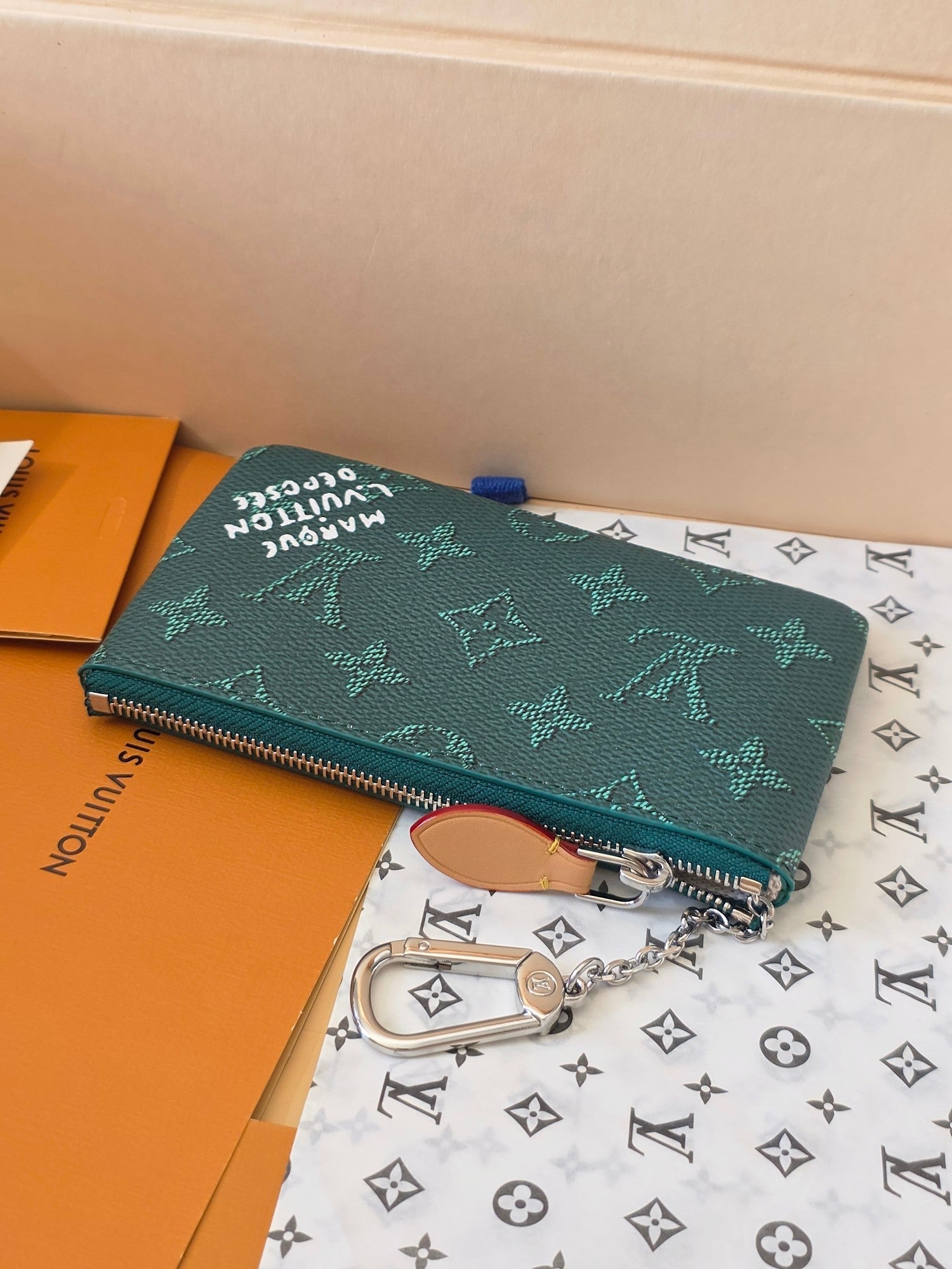 LV Key Pouch S Green PVC Fabric with Leather 275146