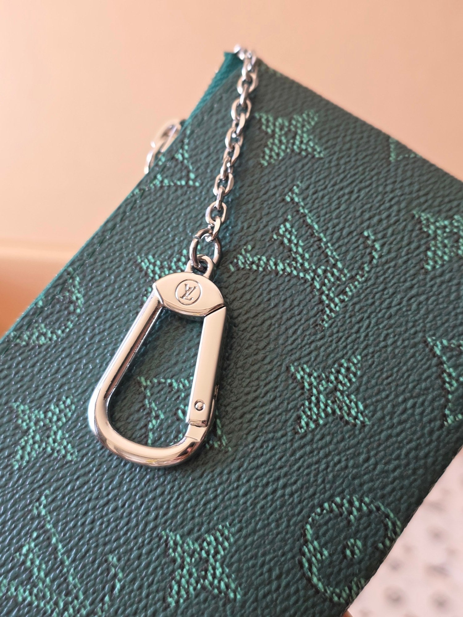 LV Key Pouch S Green PVC Fabric with Leather 275146