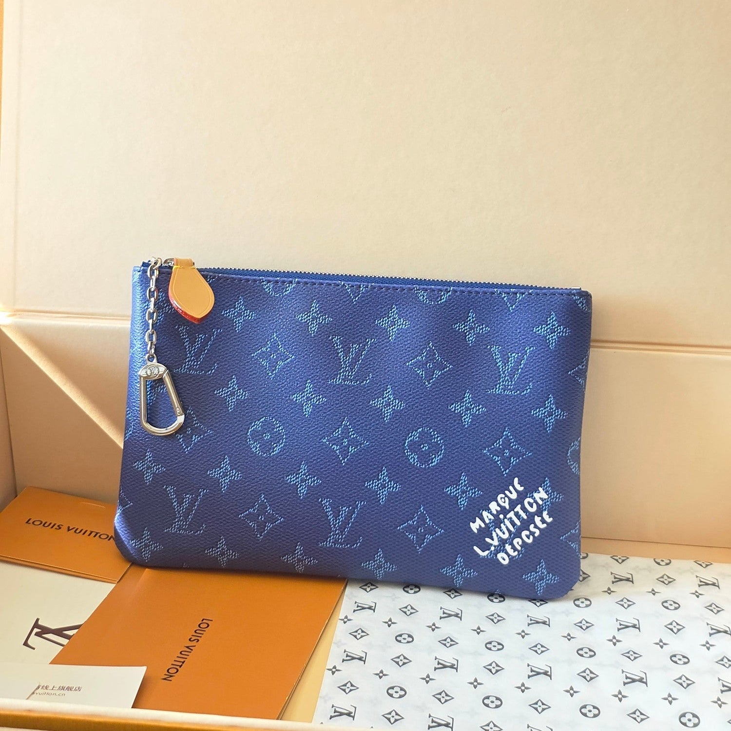 LV Pochette Accessoires Dark Blue PVC Fabric with Leather 275162
