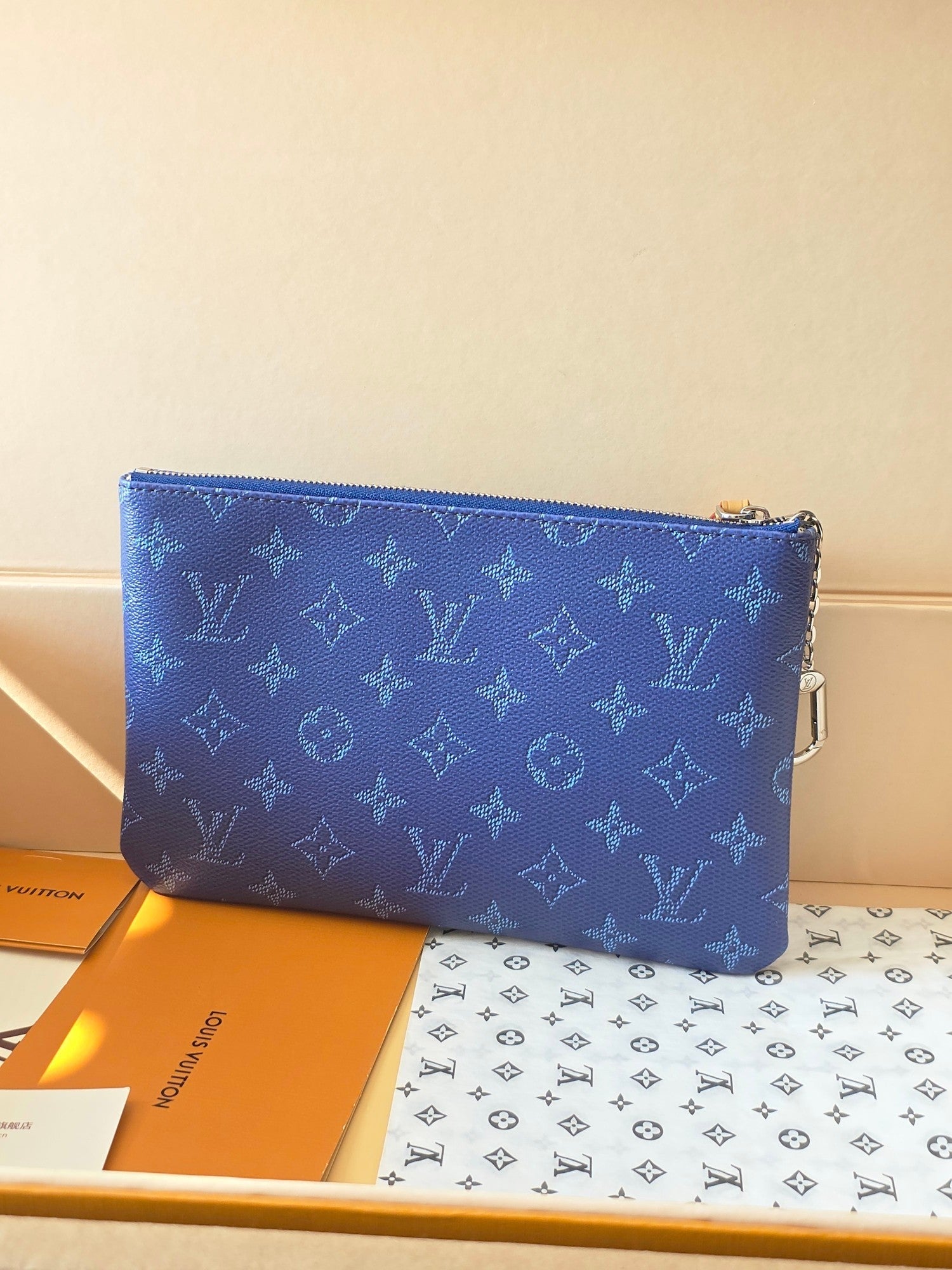 LV Pochette Accessoires Dark Blue PVC Fabric with Leather 275162