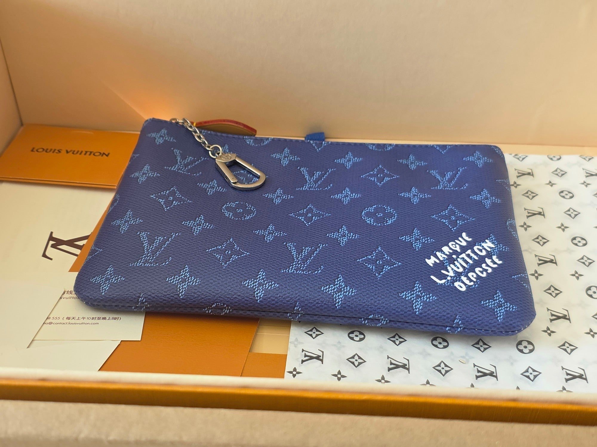 LV Pochette Accessoires Dark Blue PVC Fabric with Leather 275162