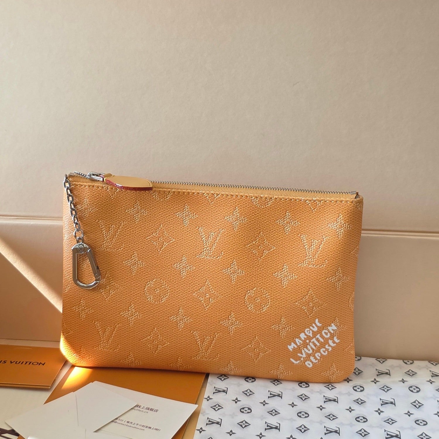 LV Pochette Accessoires Yellow  PVC Fabric with Leather 275164