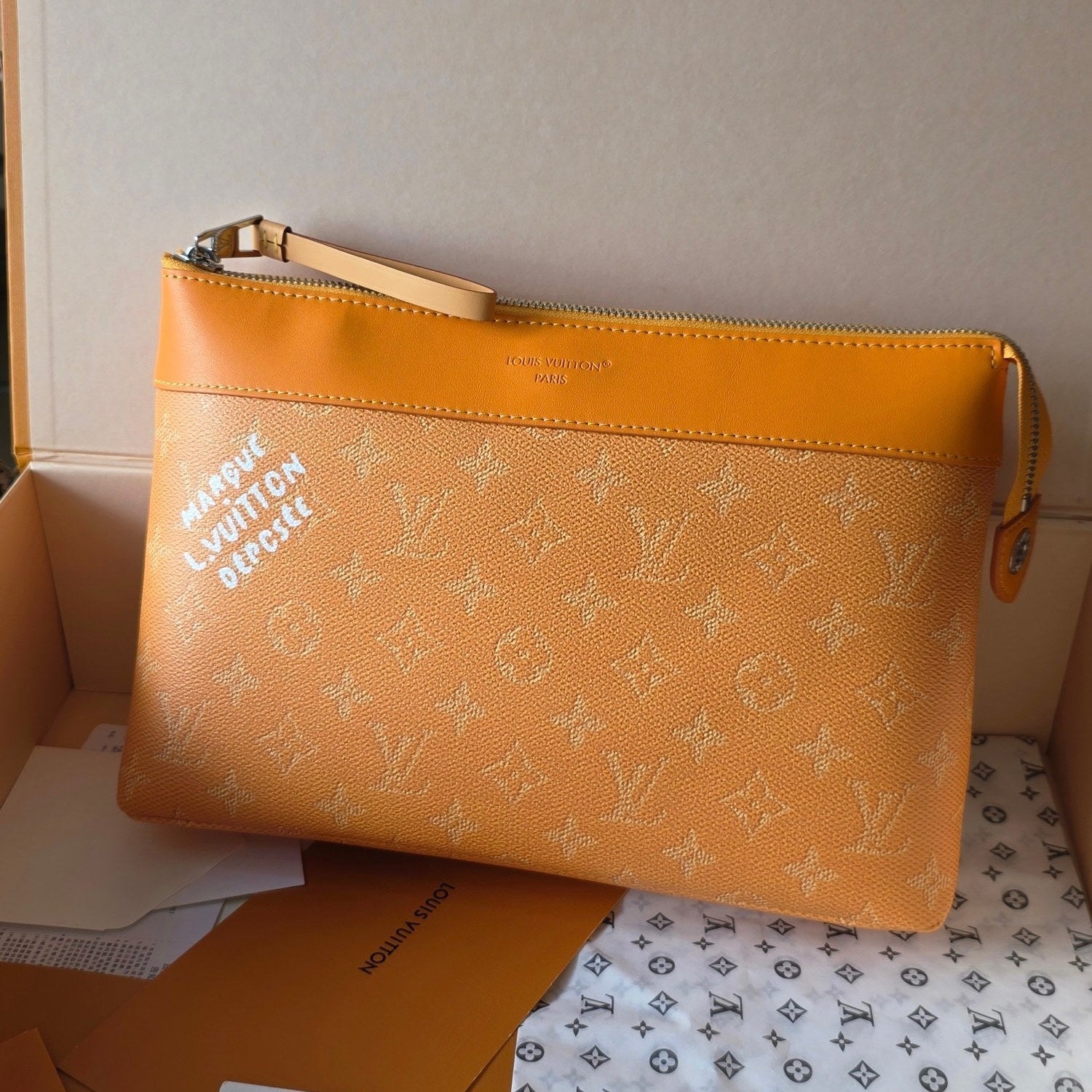 LV Pochette Voyaye Souple Clutch Bag Yellow Monogram Eclipse Canvas 275168