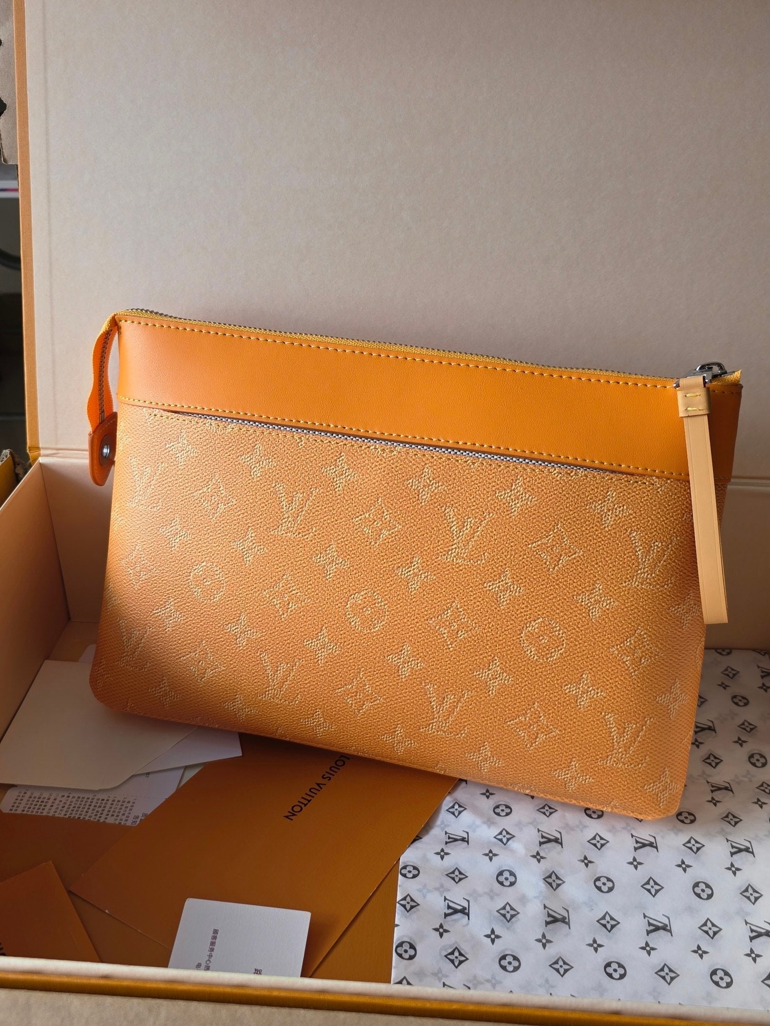 LV Pochette Voyaye Souple Clutch Bag Yellow Monogram Eclipse Canvas 275168
